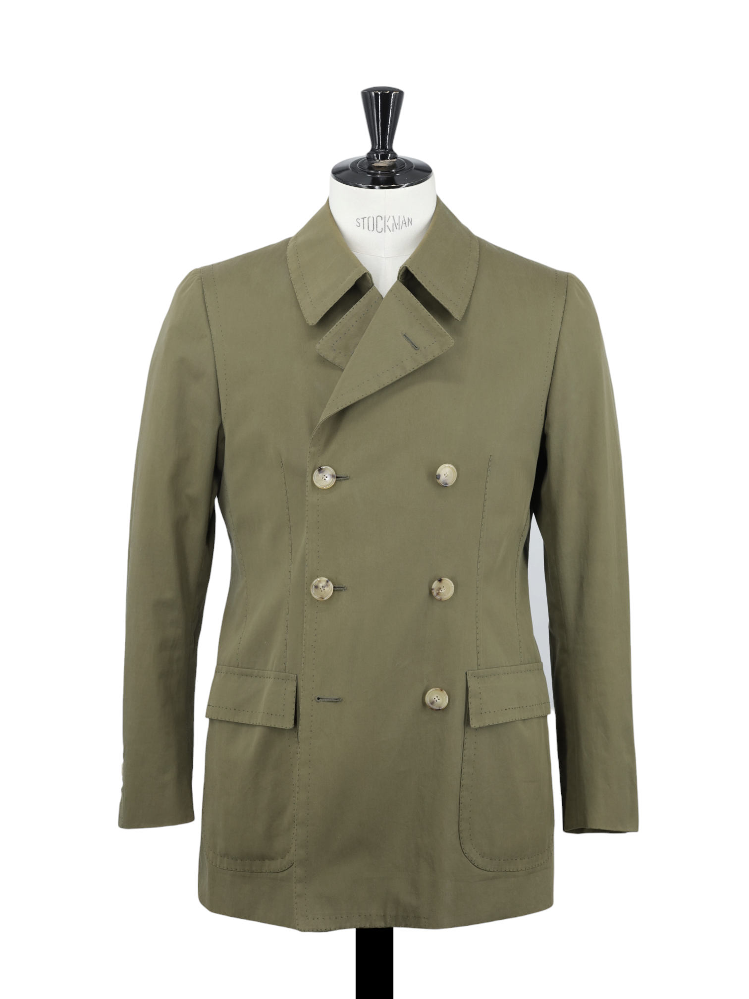 Cesare Attolini Olive Green Pure-Cotton Sartorial Caban Peacoat