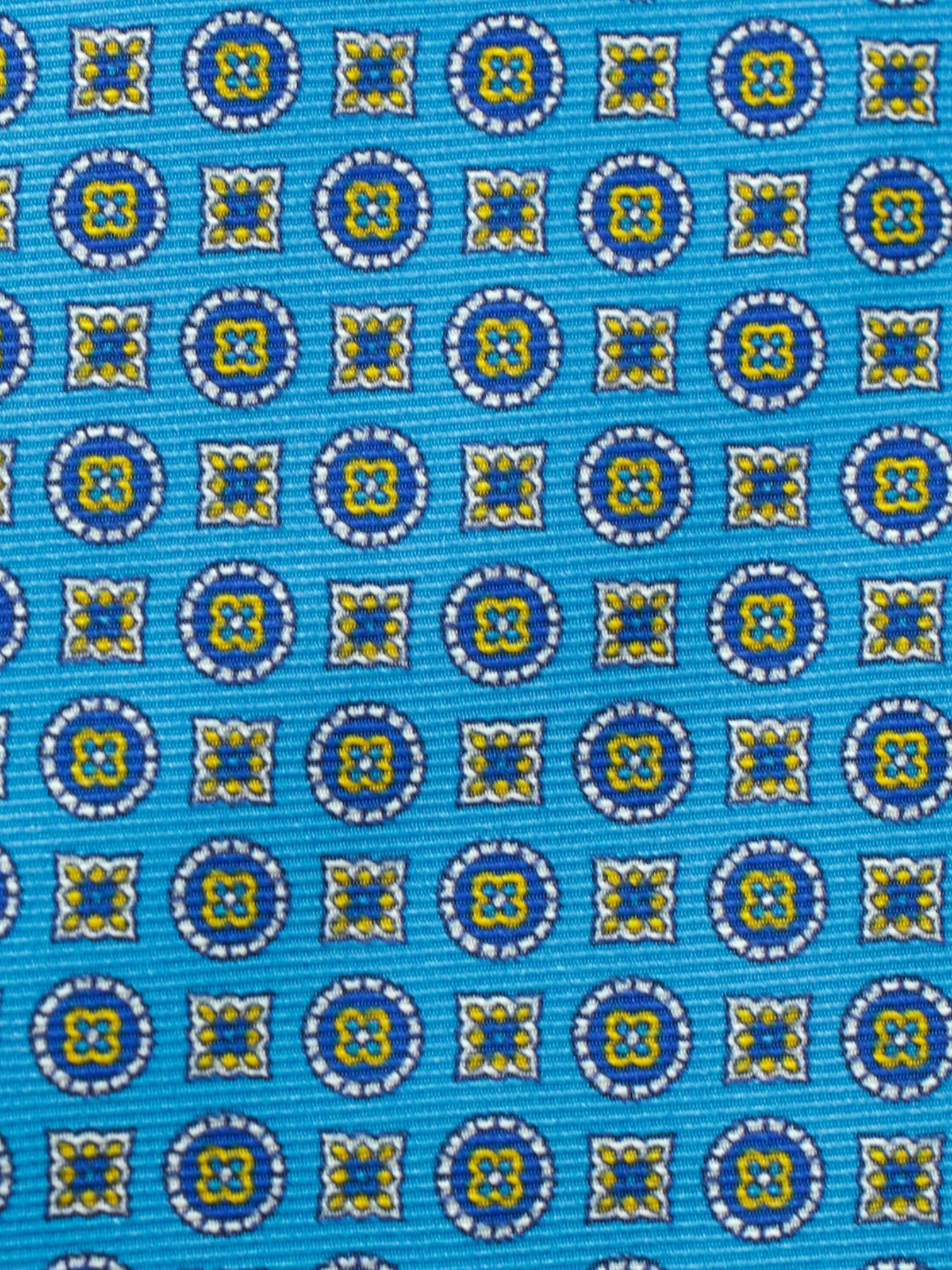 Kiton 5-Fold Light Blue & Navy Silk Geometric Pattern Tie