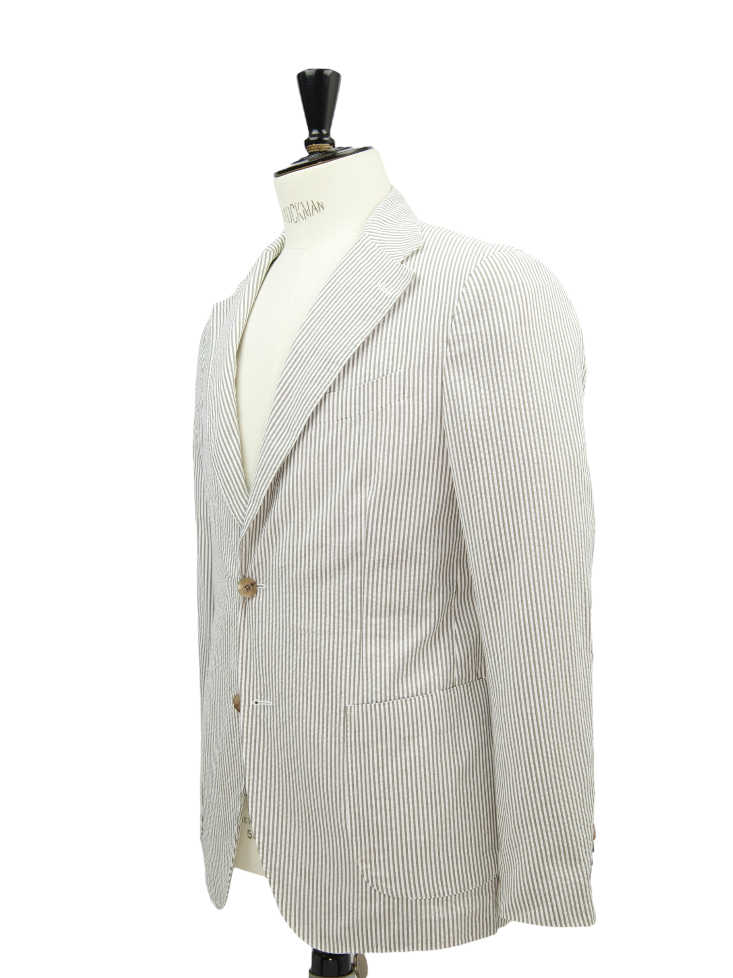 Lardini White & Taupe Cotton Seersucker Pinstripe Jacket