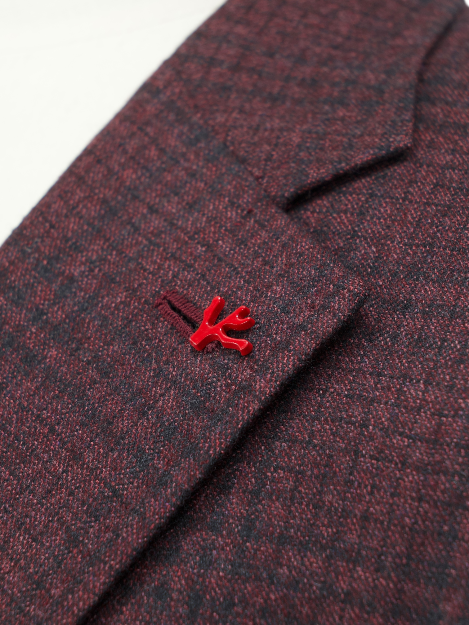 Isaia Burgundy & Navy Brushed-Wool Checkered Jacket