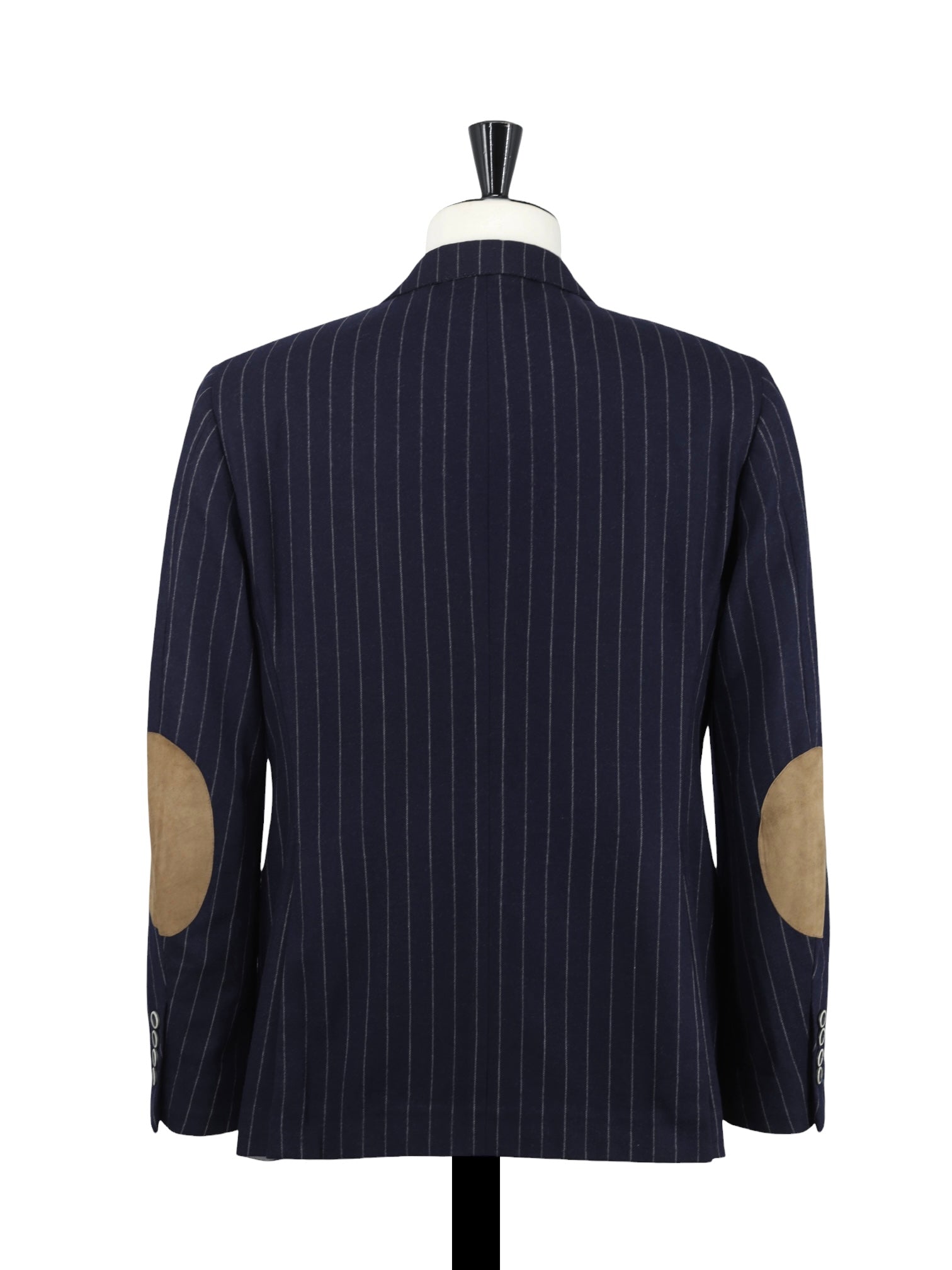 Brunello Cucinelli Navy Wool & Cashmere Elbow-Patch Pinstripe Jacket