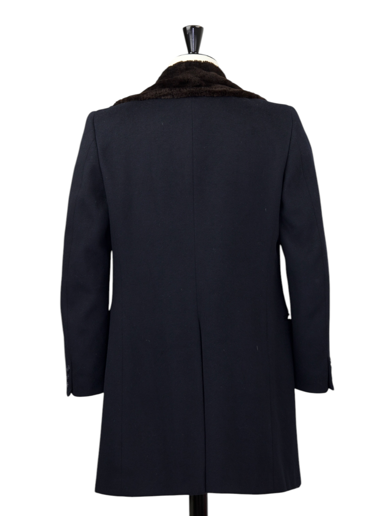 Corneliani Navy Wool Blend Shearling-Collar Overcoat
