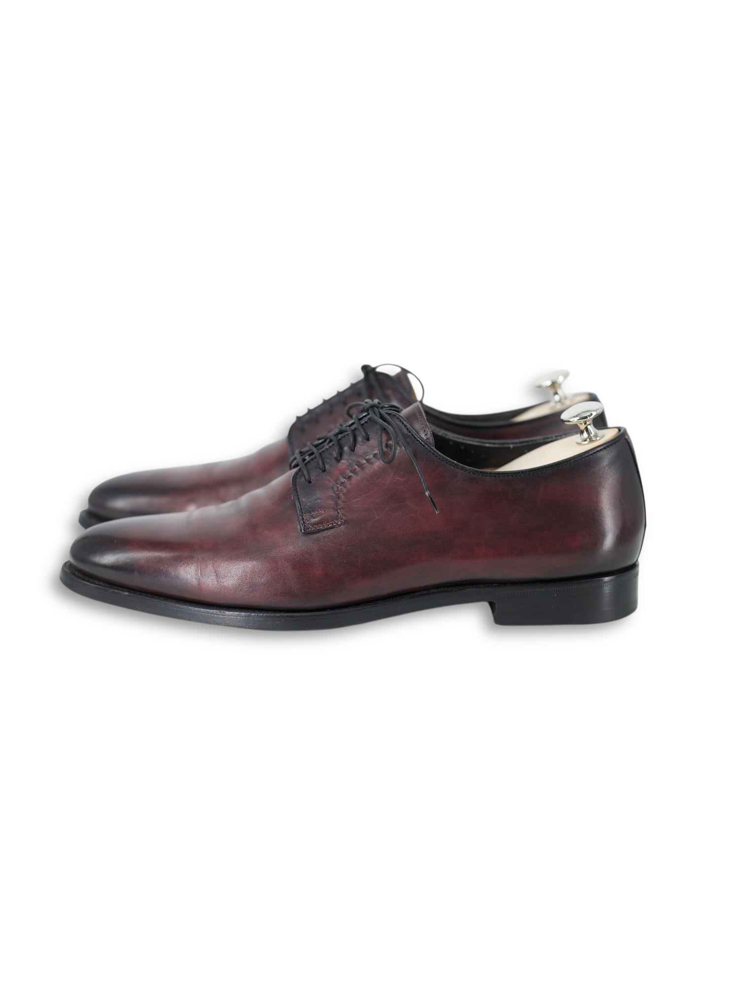 Santoni Burgundy Calfleather Goodyear Welted Derby Lace-Ups