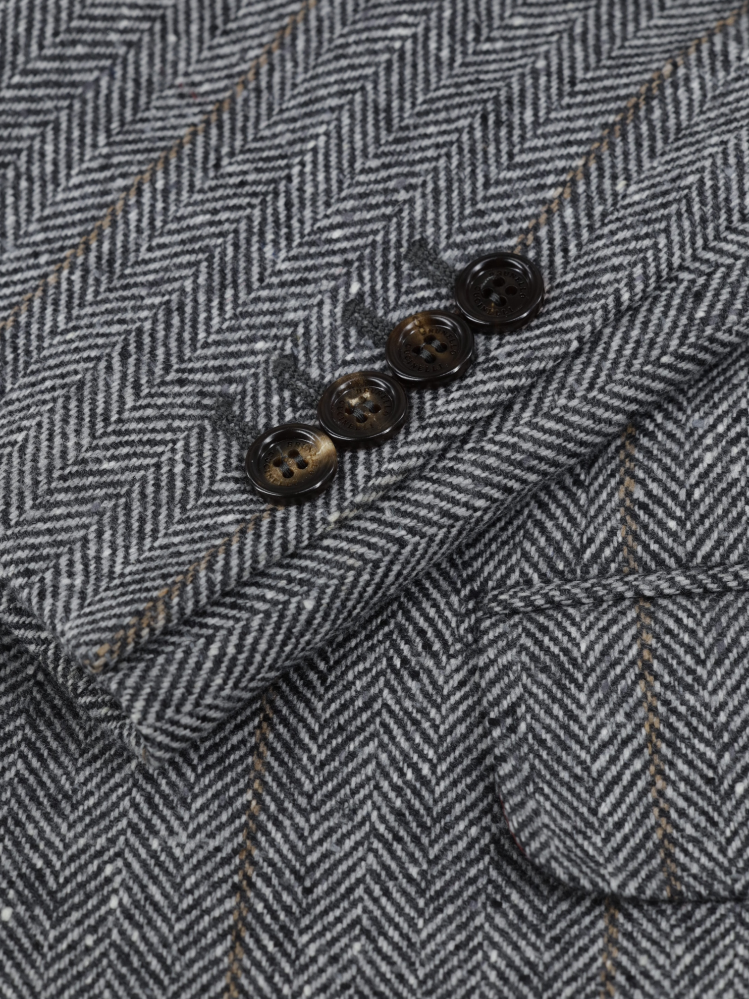 Brunello Cucinelli Grey Wool & Cashmere Herringbone & Overcheck Jacket