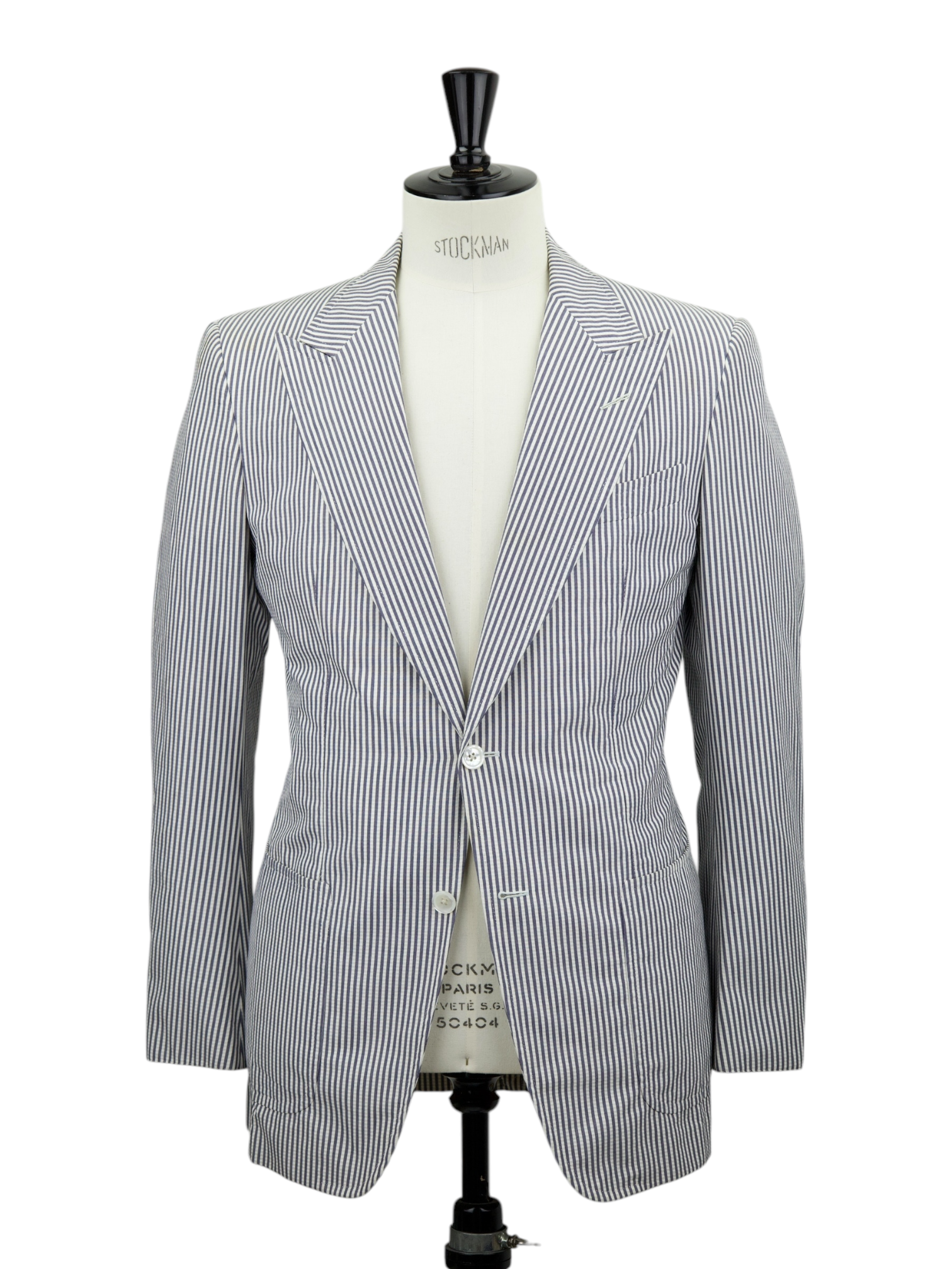 Tom Ford White & Blue Cotton Seersucker Pinstripe Spencer Jacket