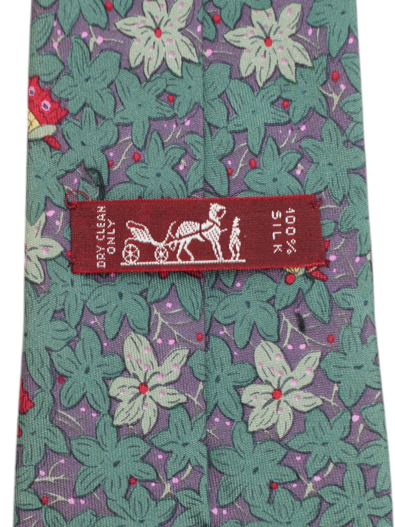 Hermès Grey & Green Silk Butterfly Pattern Tie