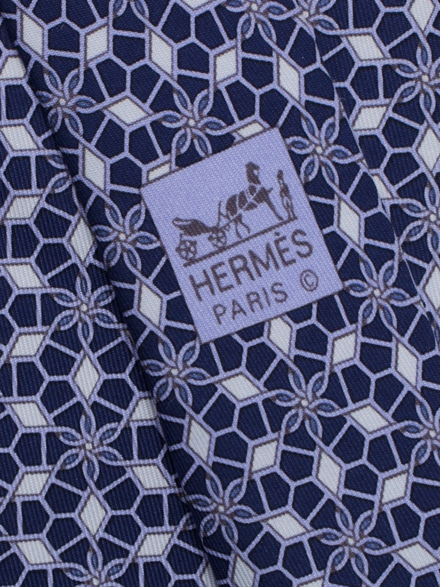 Hermès Dark Blue Silk Geometric Star Pattern Tie