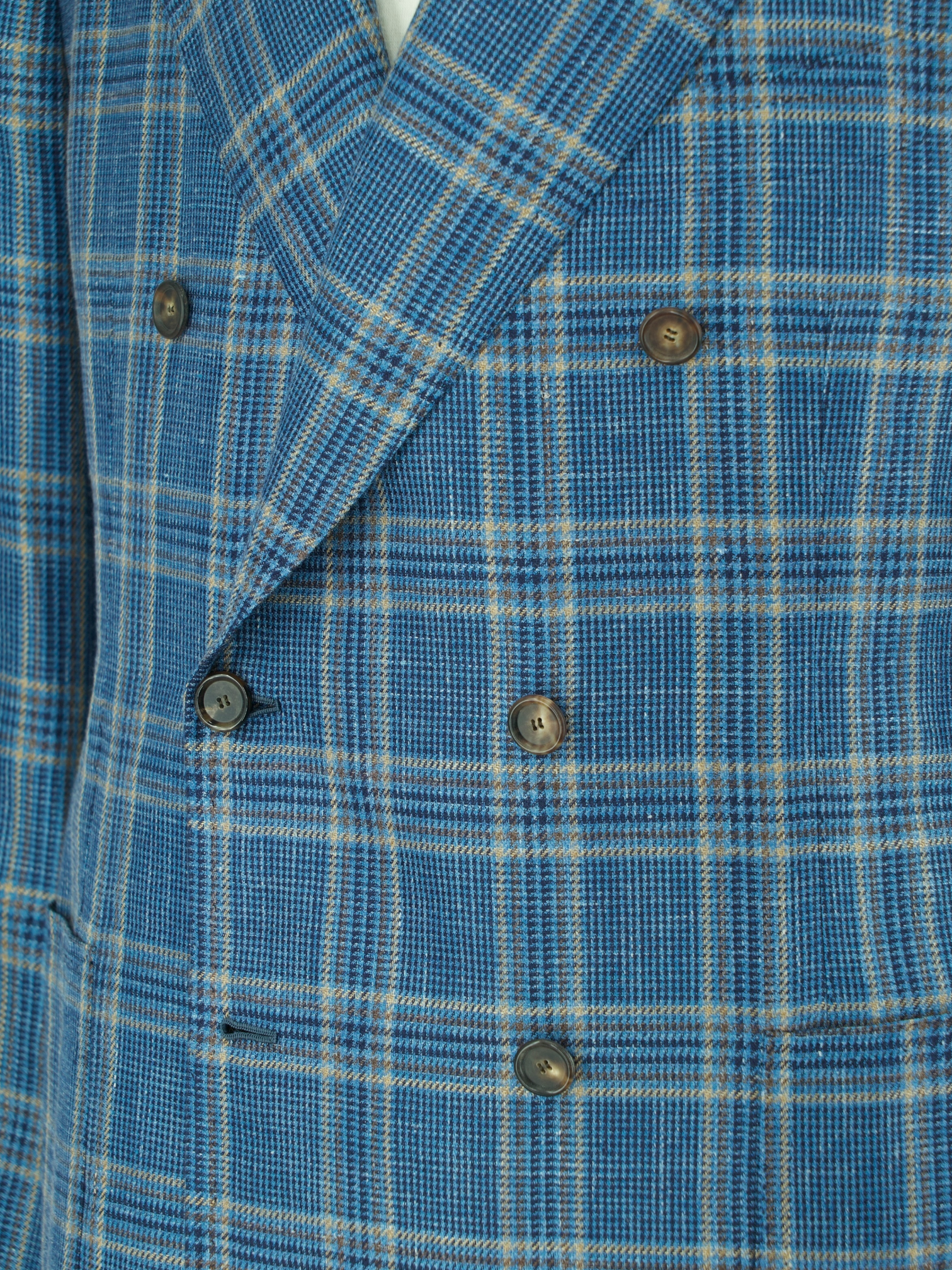 Cesare Attolini Turquoise Double-Breasted Cashmere, Silk & Linen Checkered Jacket