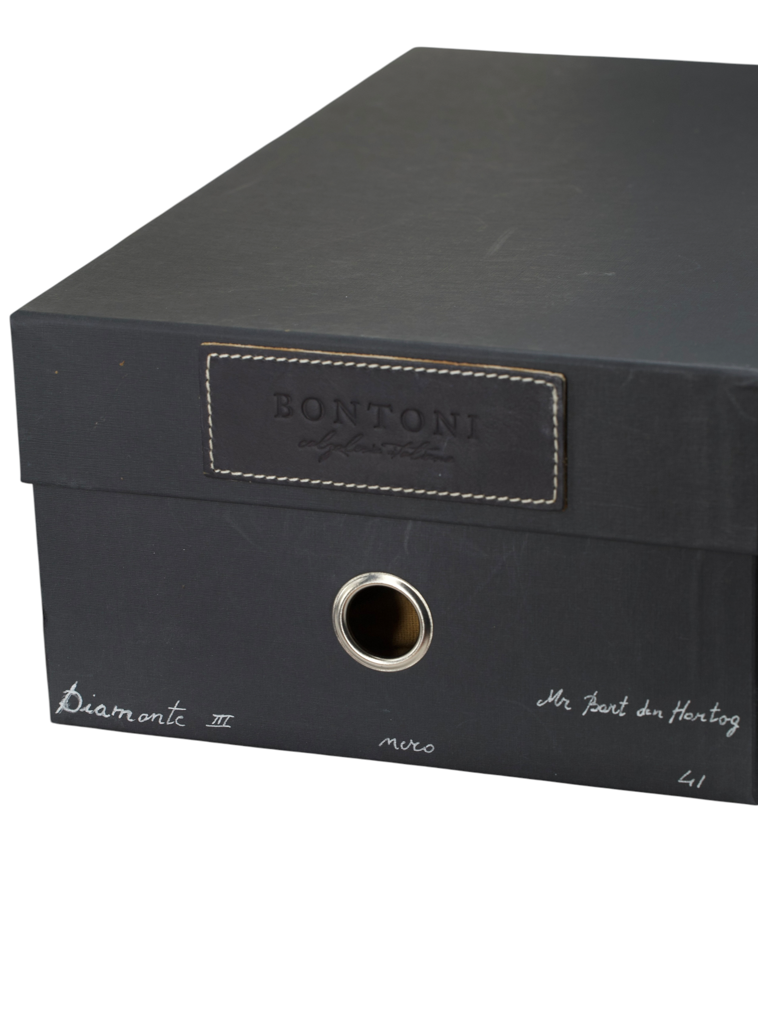 Bontoni Black Calfleather Diagonal-Curved "Diamante III" Double Monk