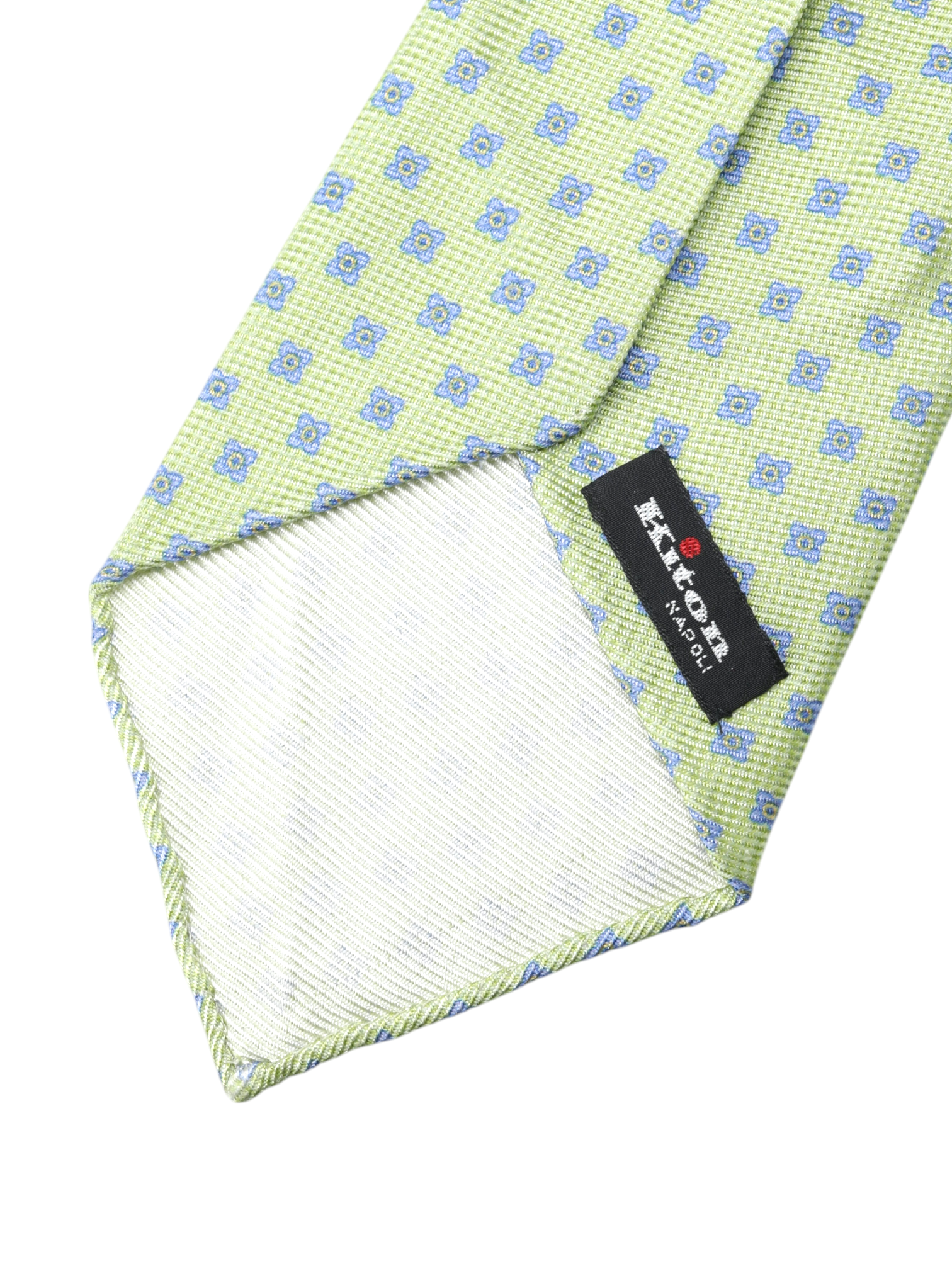 Kiton 5-Fold Lime Green & Blue Silk Floral Untipped & Handrolled Tie