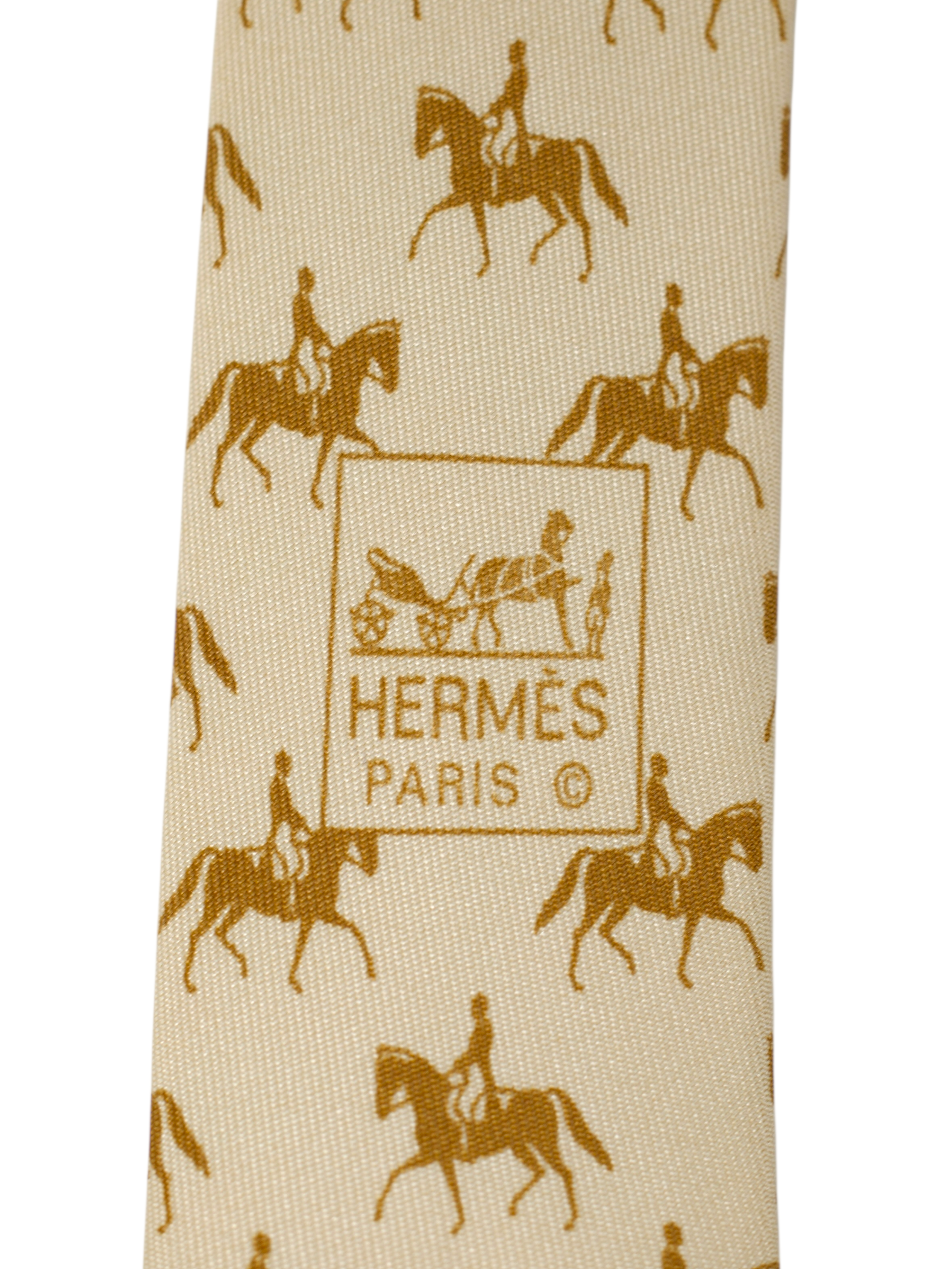 Hermès x ING Private-Banking Light Brown Silk Jockey-Pattern Tie