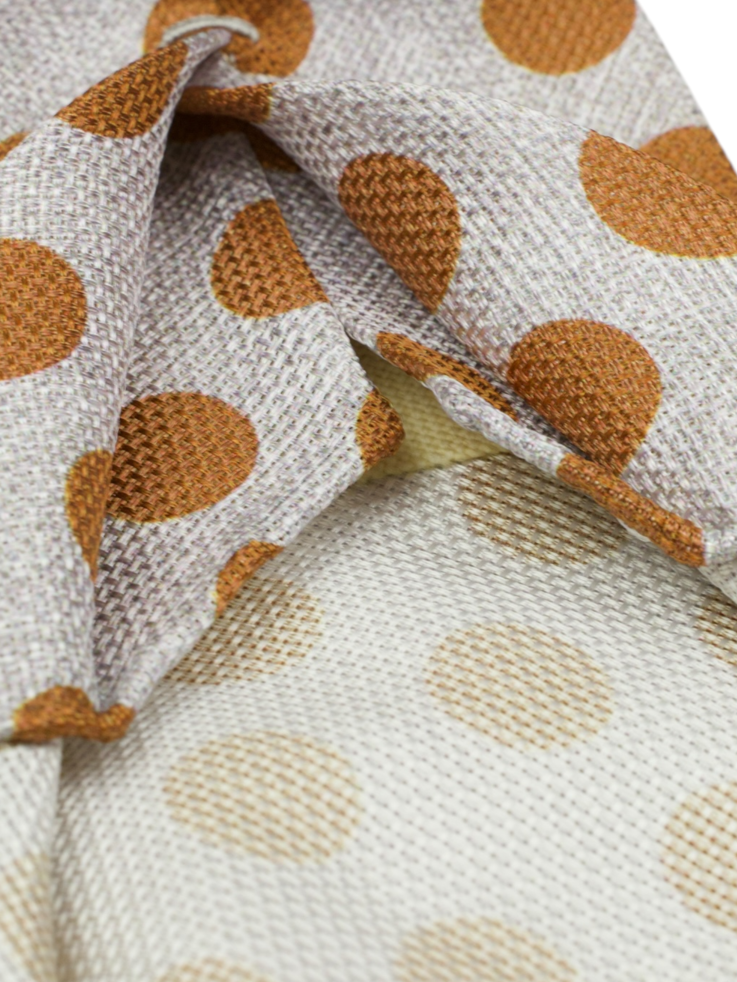 Kiton 5-Fold Taupe & Burnt Orange Handrolled Silk Polkadot Tie