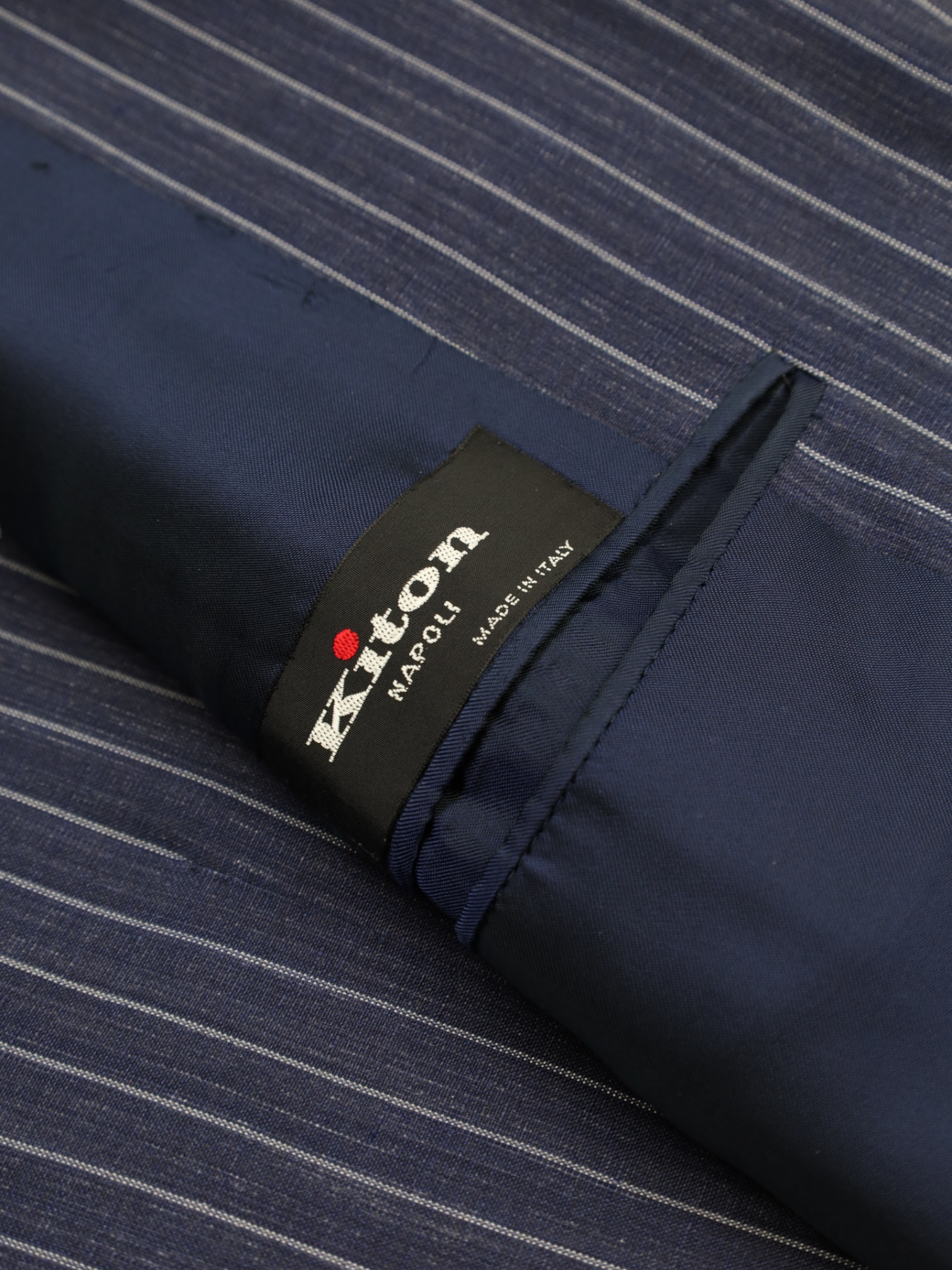 Kiton Denim Blue Cool-Wool Pinstripe Suit
