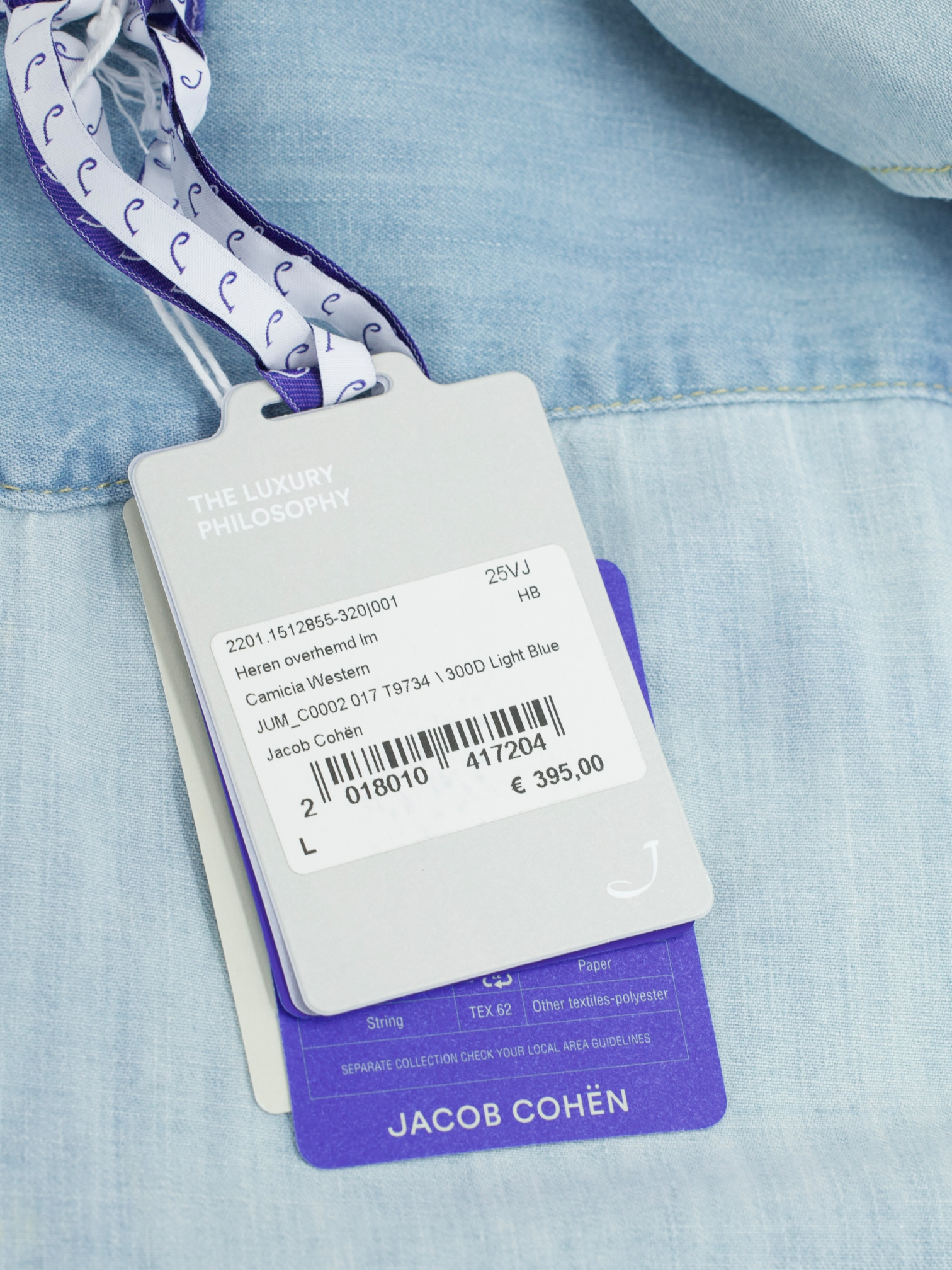 Jacob Cohen Light Blue Chambray Cotton Western-Style Overshirt