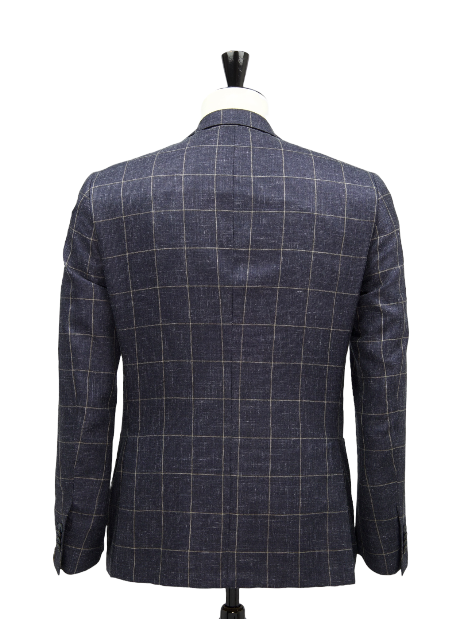 Corneliani Dark Blue Wool, Silk & Linen Windowpane Jacket