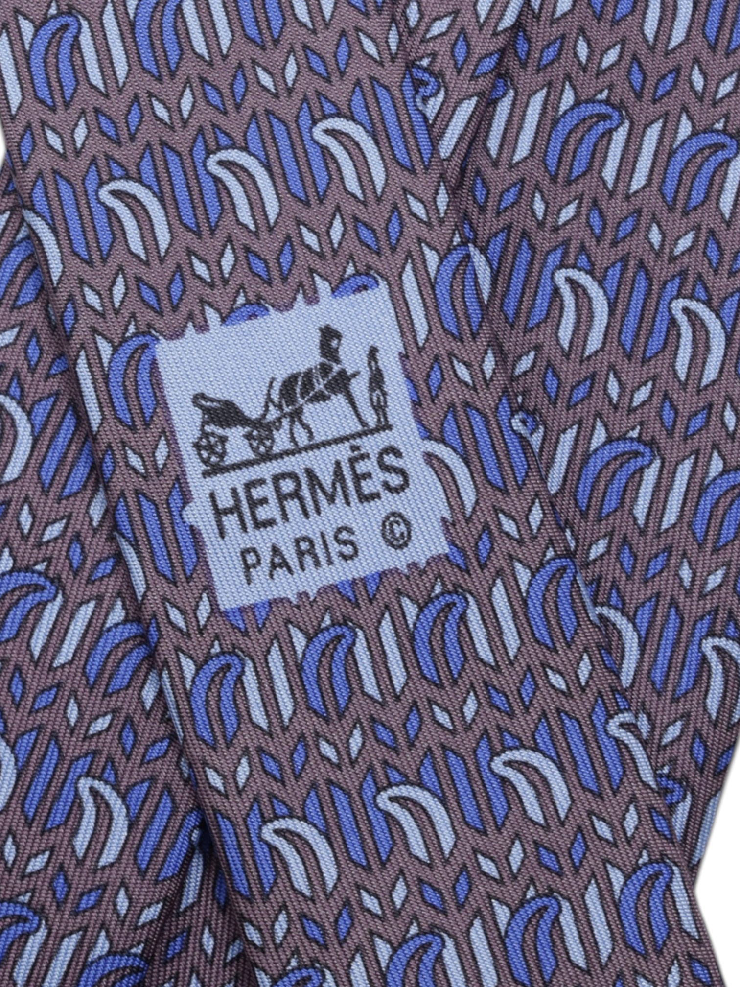 Hermès Brown & Azure Blue Silk Floral-Pattern Tie