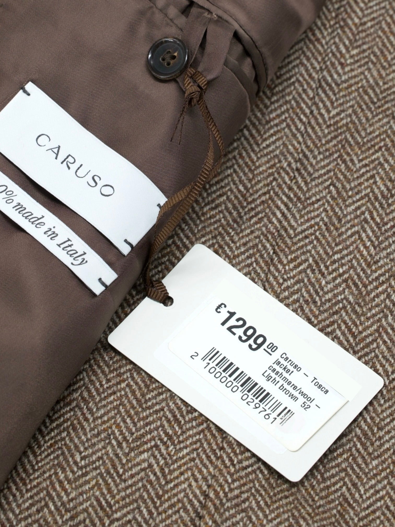 Caruso Light Brown Wool & Cashmere Herringbone Tosca Jacket