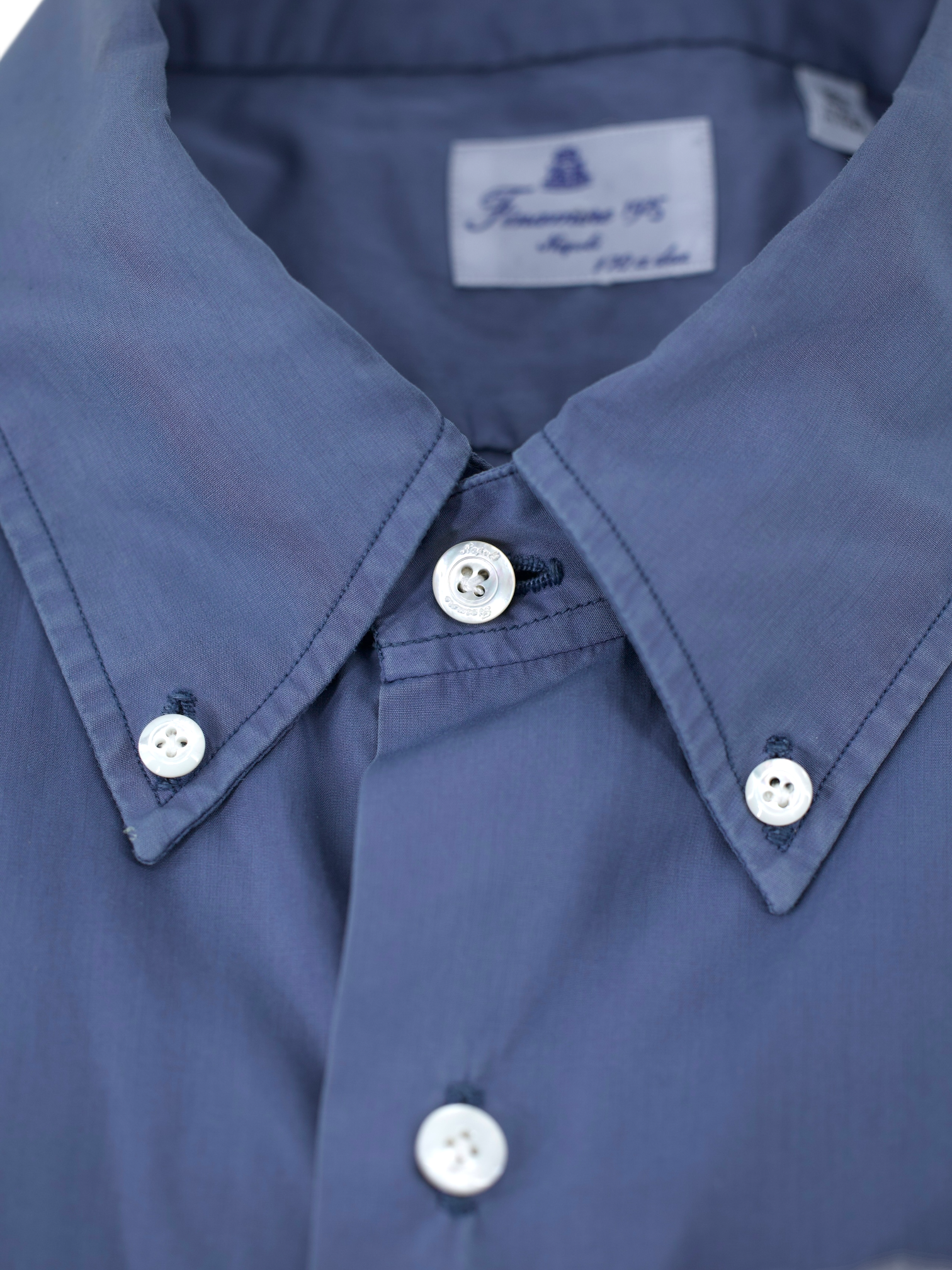 Finamore Steel Grey Poplin Cotton Button-Down Collar Shirt