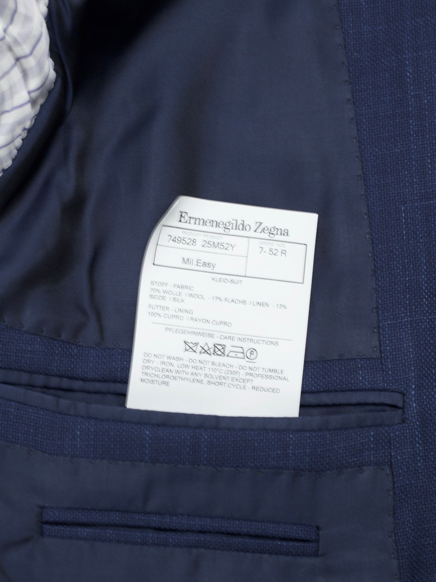 Ermenegildo Zegna Royal Blue Wool, Linen & Silk Basket-Weave Milano Easy Suit