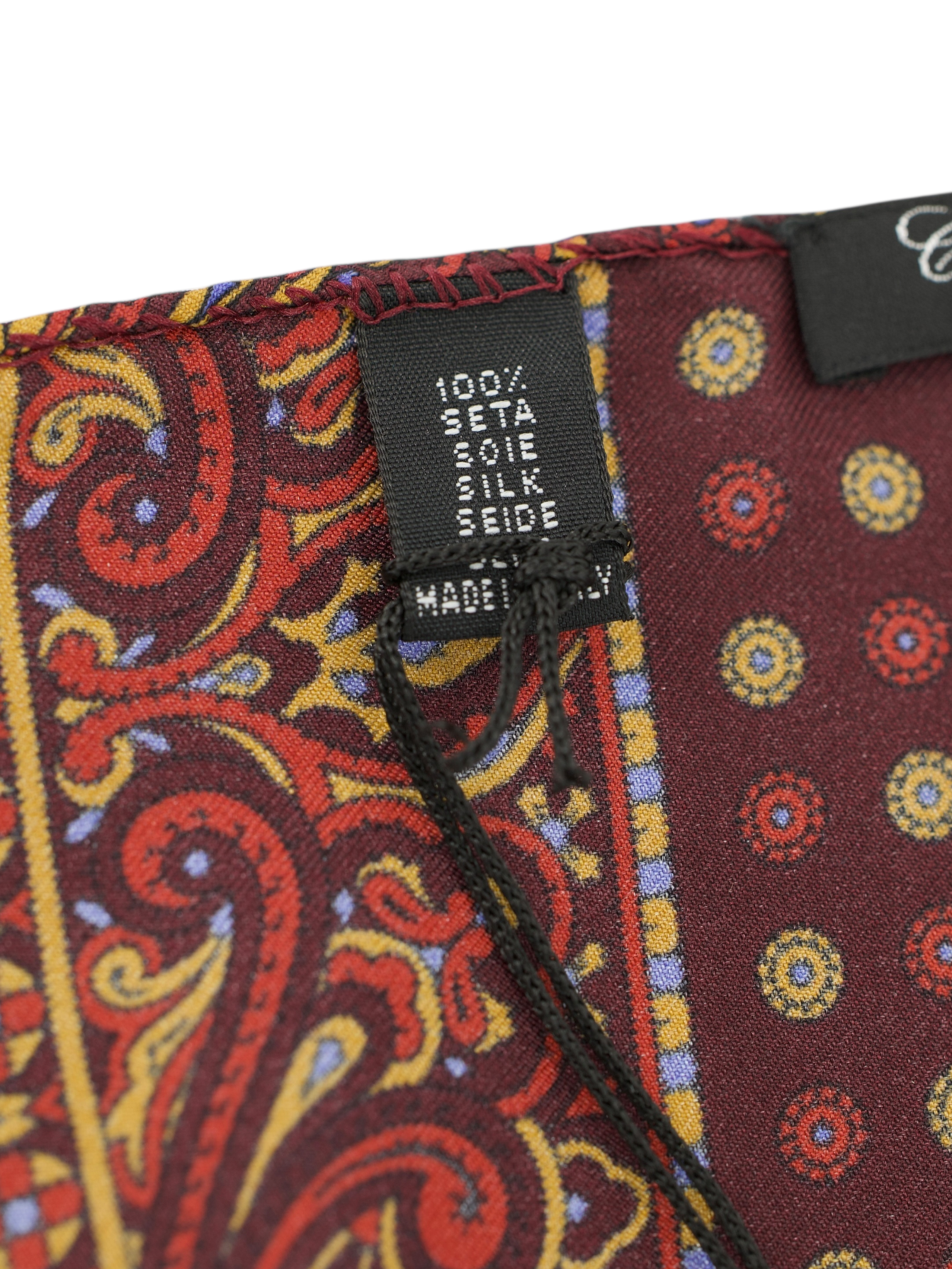 Cesare Attolini Wine Red & Yellow Silk Floral Foulard Scarf