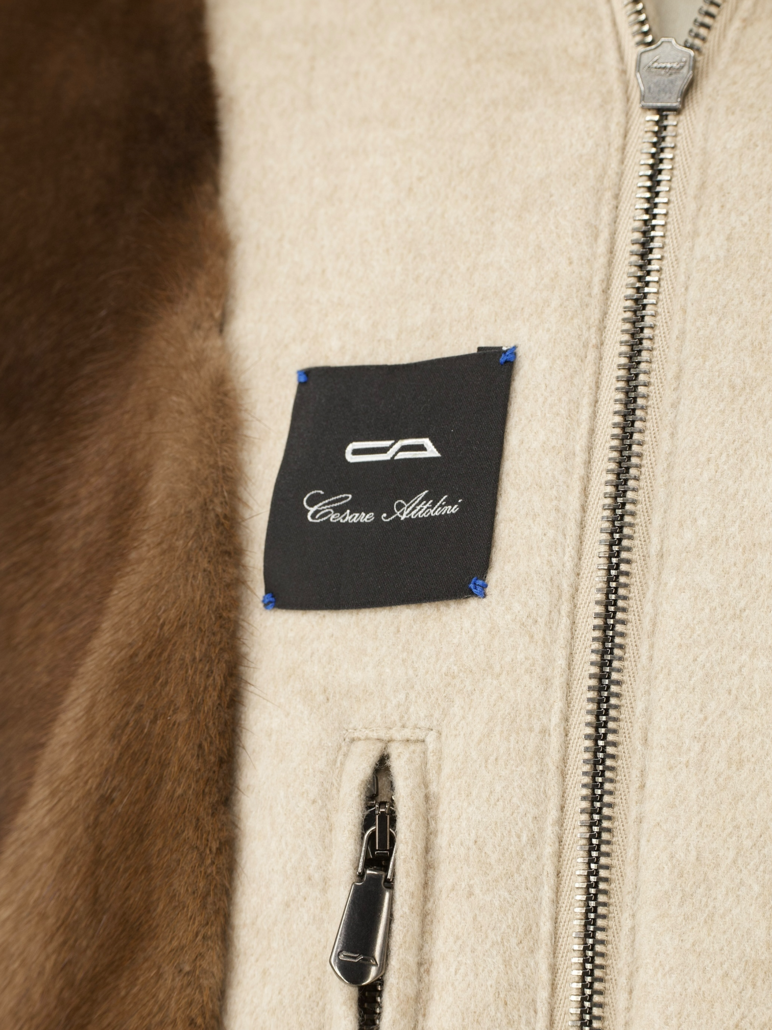 Cesare Attolini Beige Pure Cashmere & Mink Fur Lining Blouson Jacket