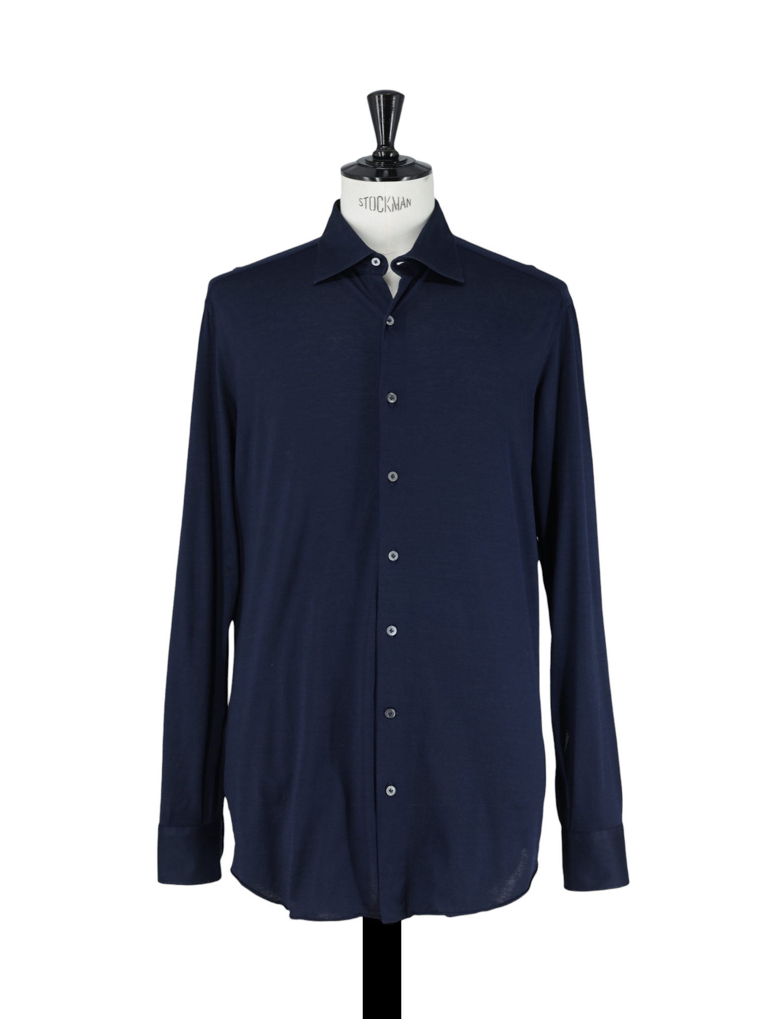 Fray Navy Jersey-Knitted Cotton Gabriel-Collar Shirt