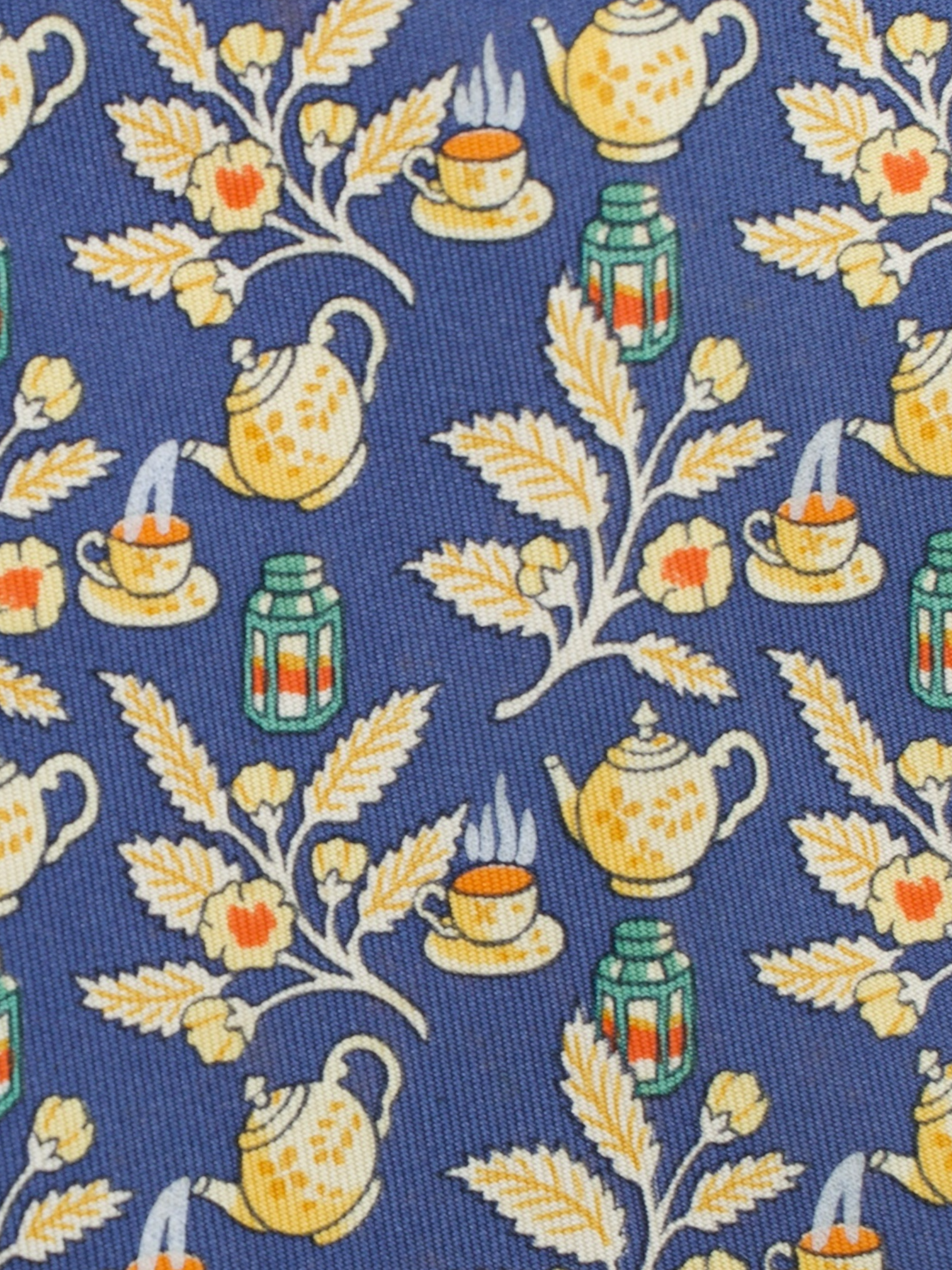 Hermès Denim Blue & Yellow Silk High Tea Pattern Tie