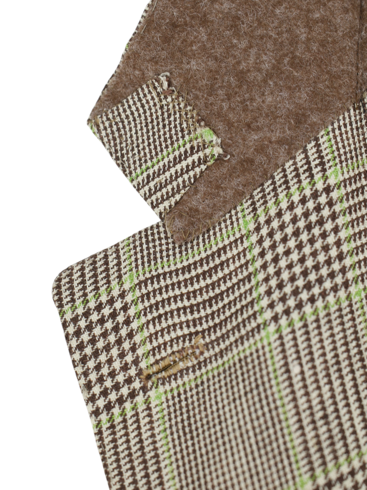 Kiton Light Brown & Lime Green Pure Linen Prince of Wales Jacket