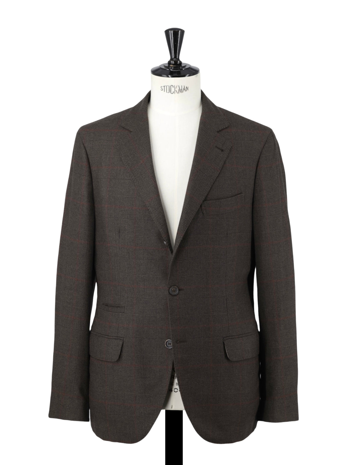 Brunello Cucinelli Dark Brown & Burgundy Wool & Cashmere Glenplaid Jacket
