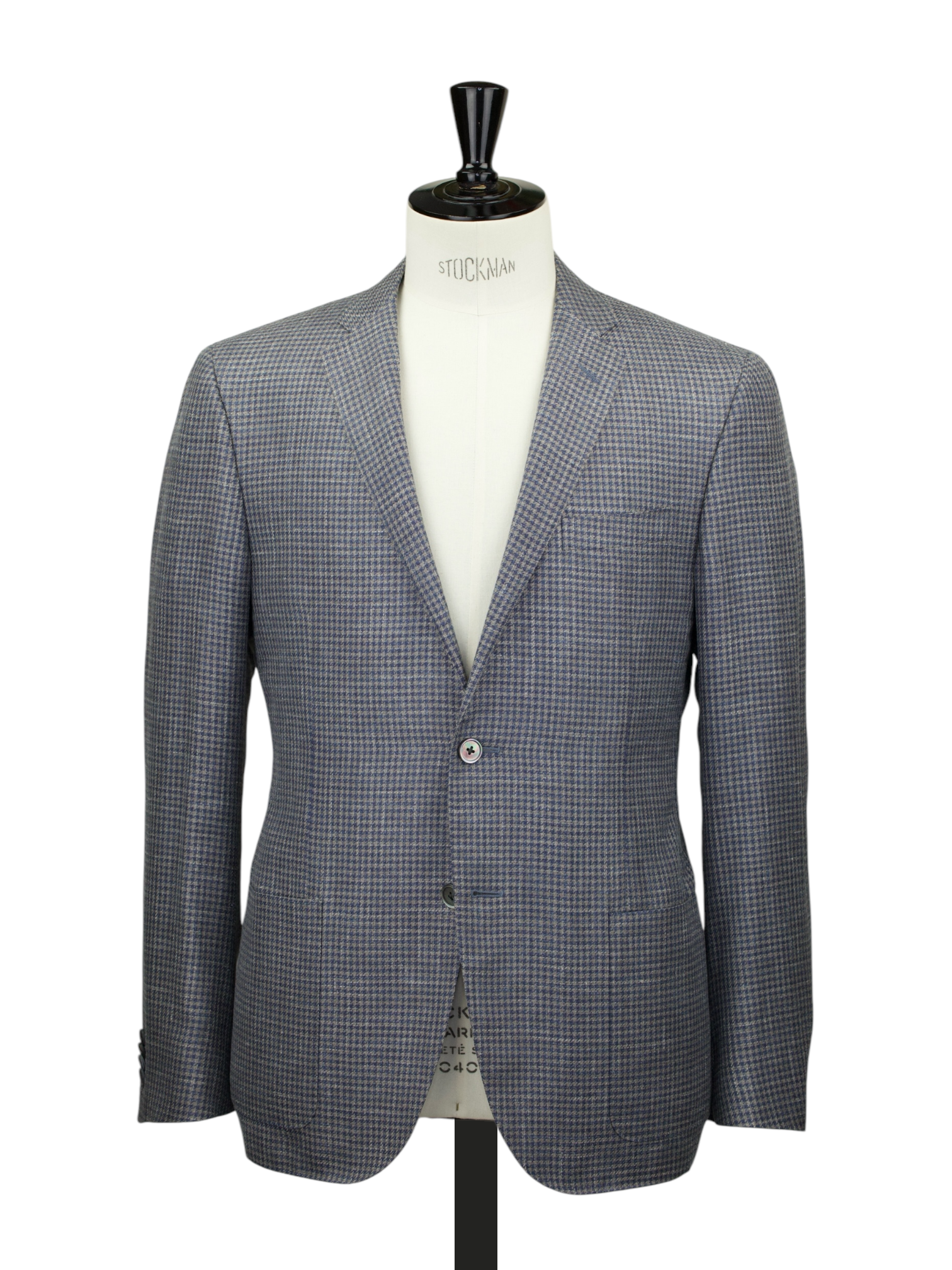 Corneliani Taupe & Steel-Blue Wool, Silk & Linen Pied de Poule Jacket