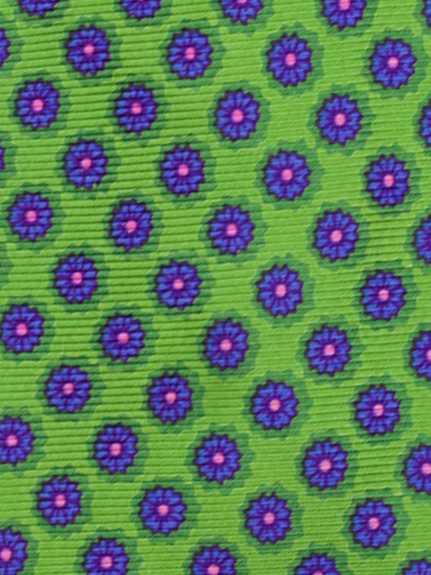 Kiton 5-Fold Green & Pink Handrolled Silk Floral Pattern Tie