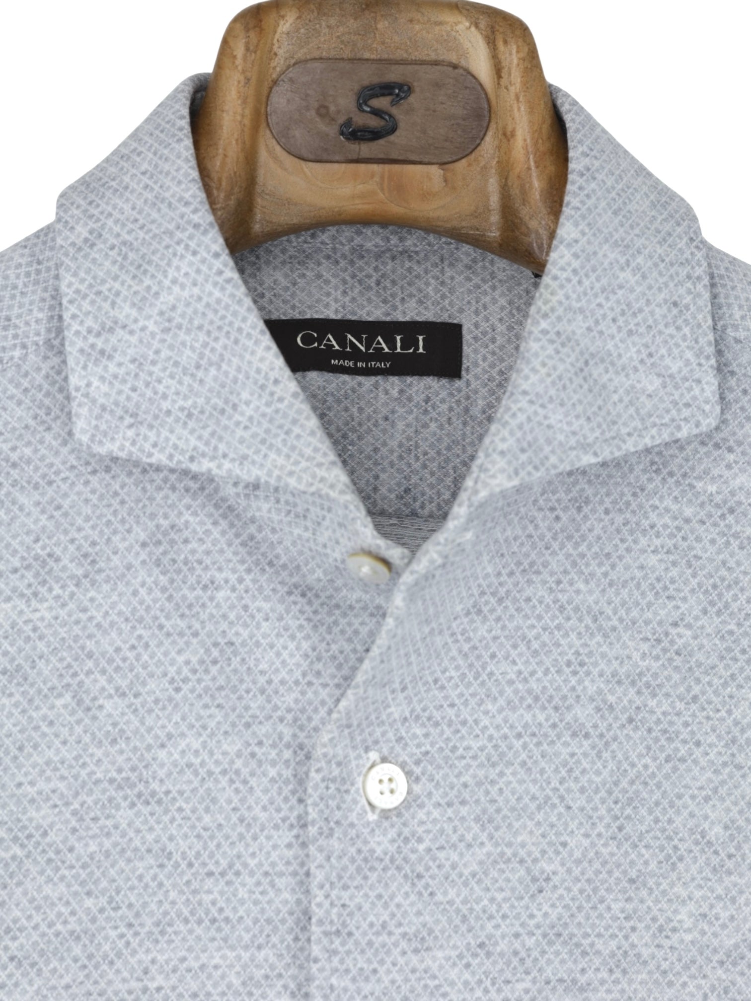 Canali Light Grey Heavyweight Cotton Micro-Pattern Shirt