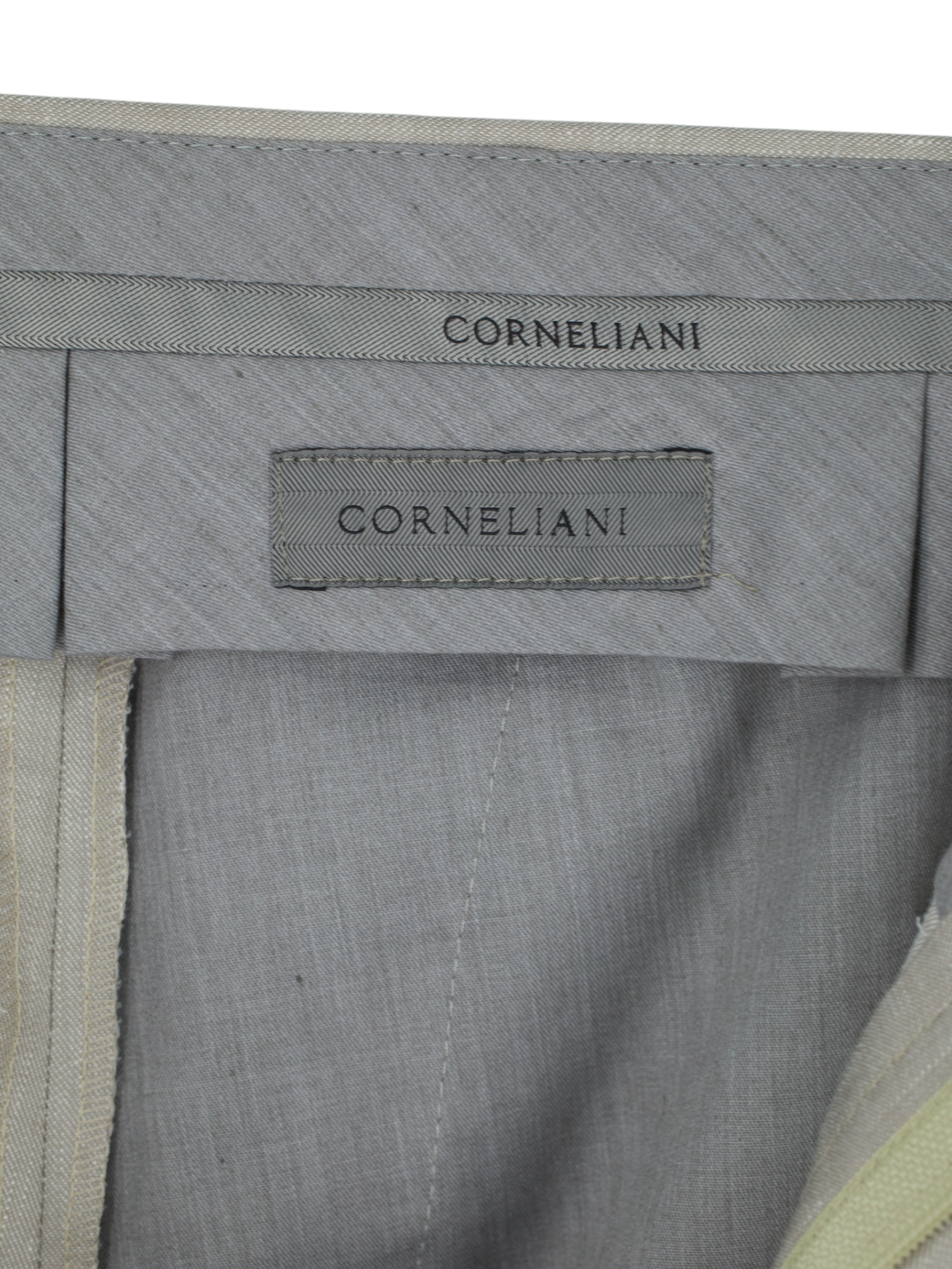Corneliani Greige Linen and Wool Mélange Trousers