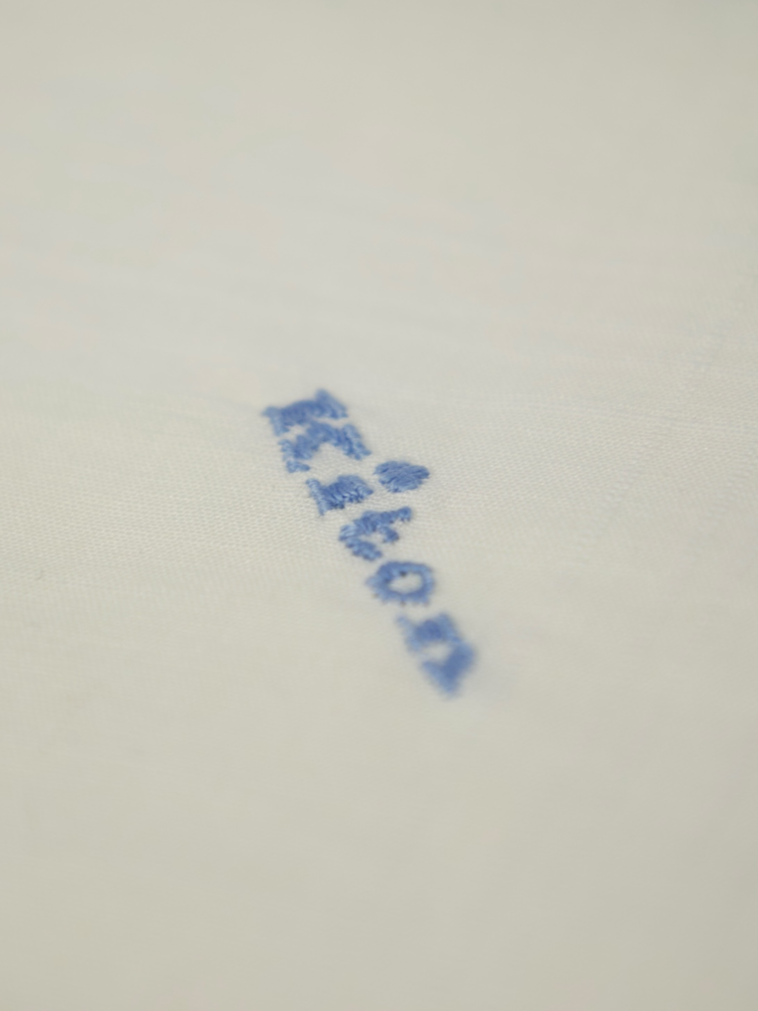 Kiton White Linen Pocket Square with Blue Edge