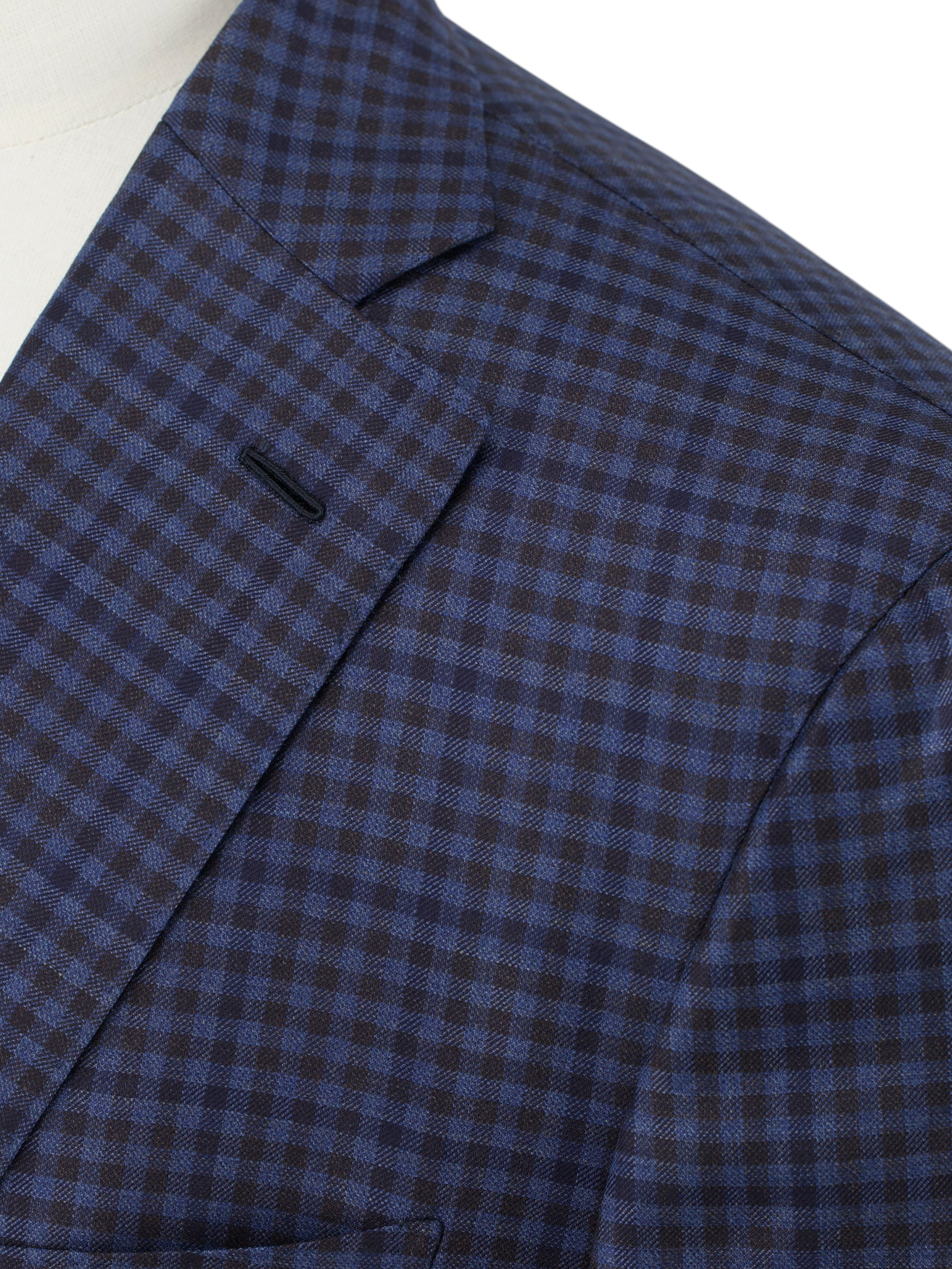 Caruso Steel Blue & Castagne Brown Super 130's Wool Gingham-Check Jacket