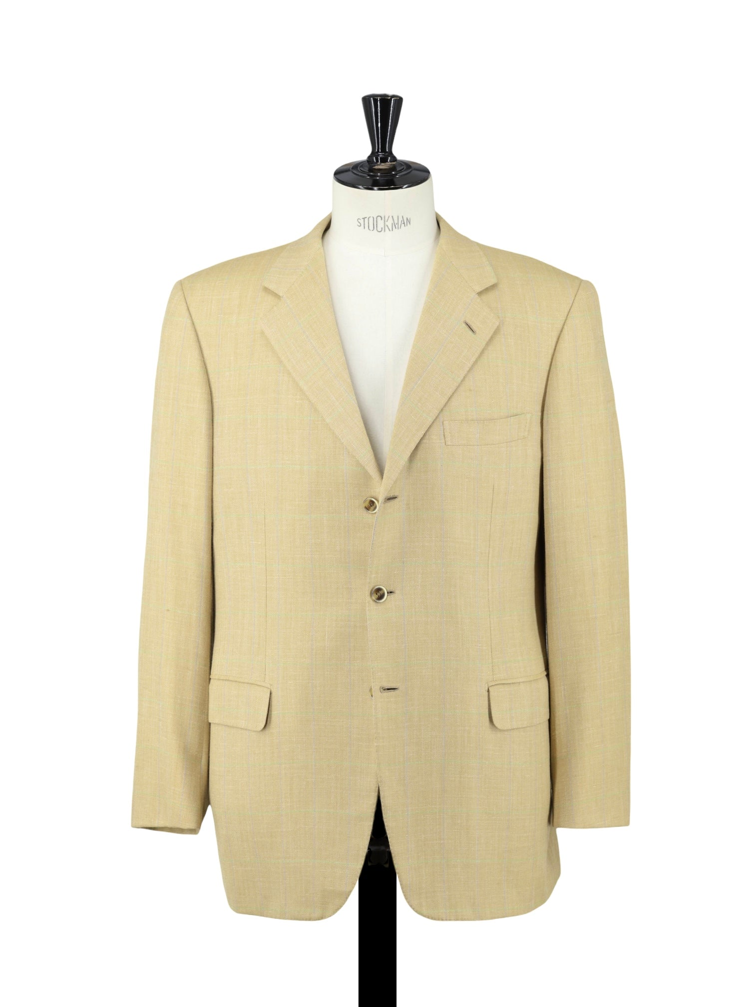 Brioni Light Yellow & Green Wool, Silk & Linen Windowpane Nomentano Jacket