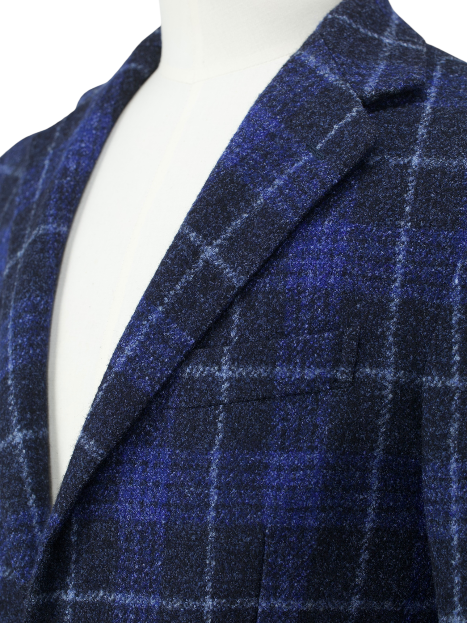 De Petrillo Dark Blue Wool, Stretch, Silk & Linen Tartan Check Jacket