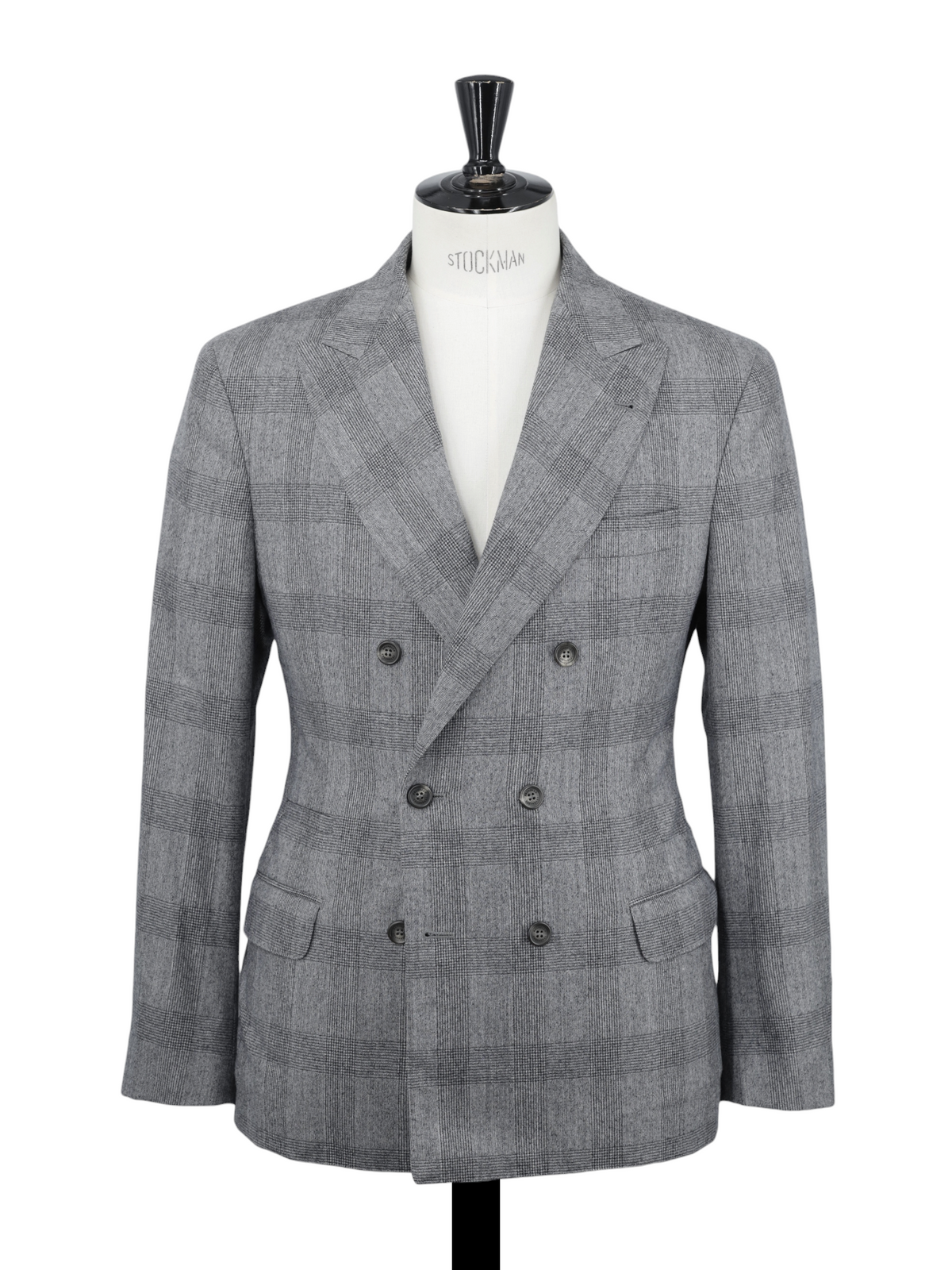 Brunello Cucinelli Grey Double Breasted Bushed-Wool Prince of Wales Su