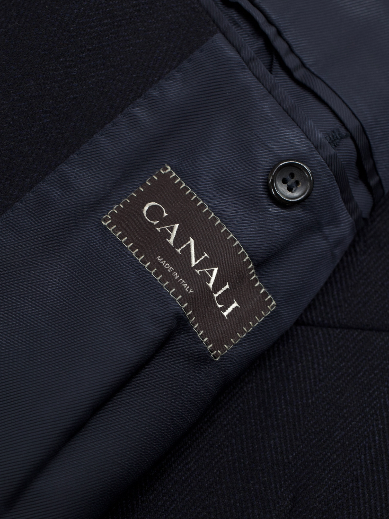 Canali Black Classic Wool & Cashmere Herringbone Overcoat