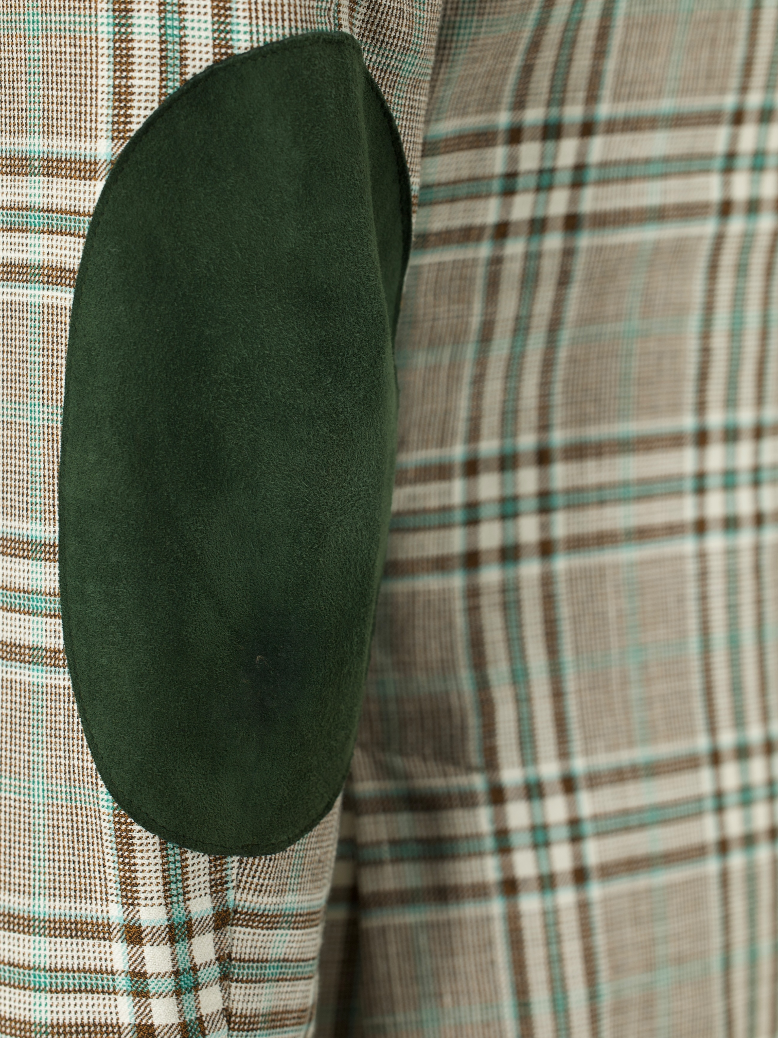 Isaia Taupe & Turquoise Wool, Linen, Silk & Cashmere Tartan Jacket