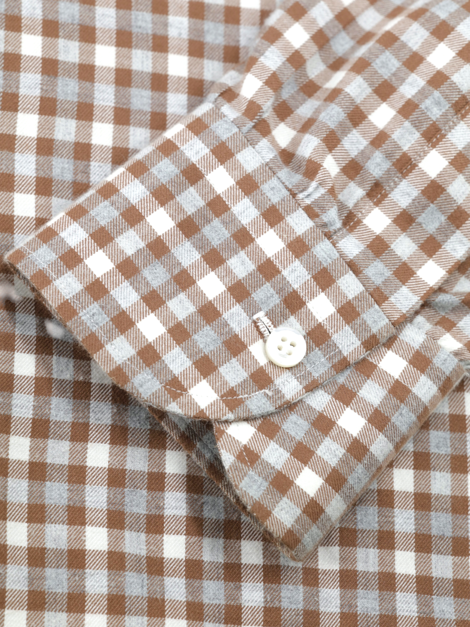 Cesare Attolini Ecru & Brown Cotton & Cashmere Flannel Checkered Shirt