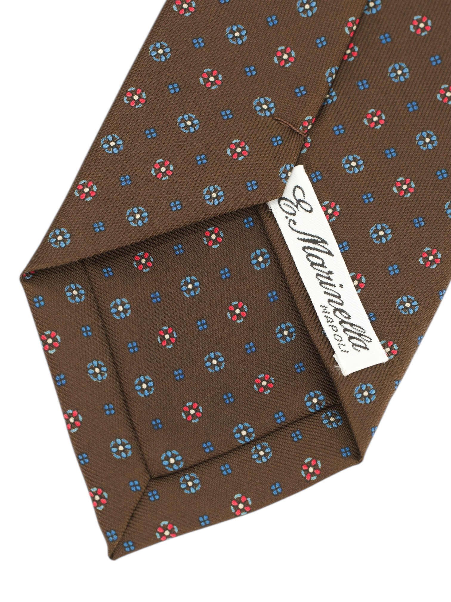E.Marinella Chocolate Brown & Red Silk Floral Tie