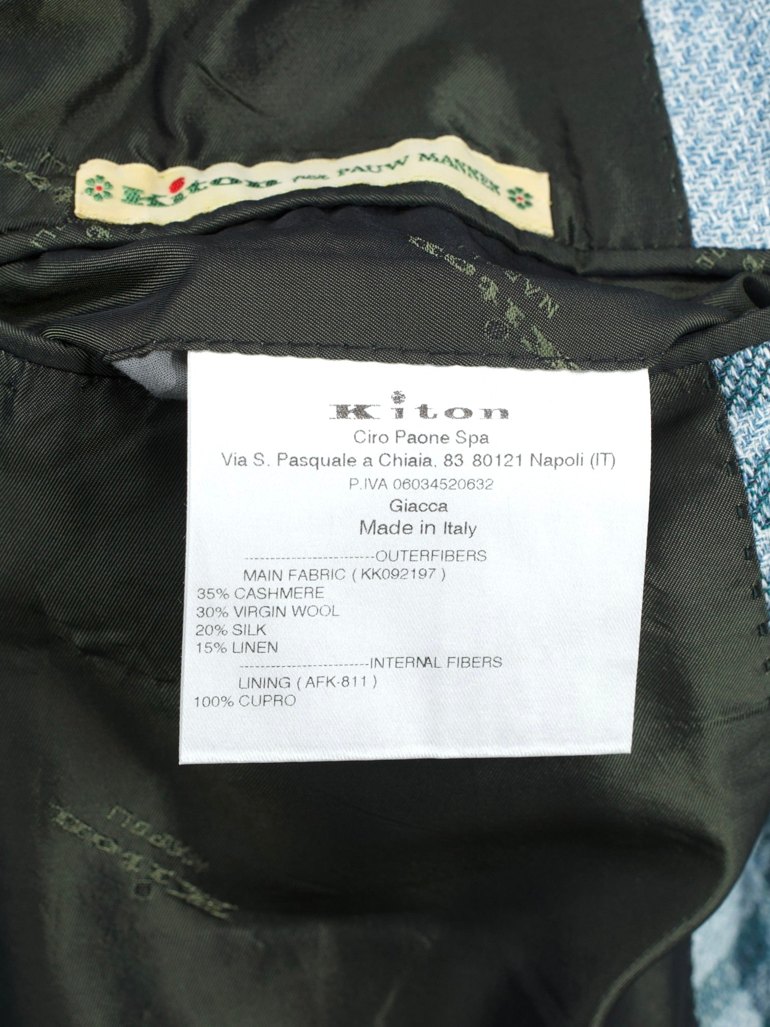 Kiton Light Green Cashmere, Wool, Silk & Linen Checkered Jacket