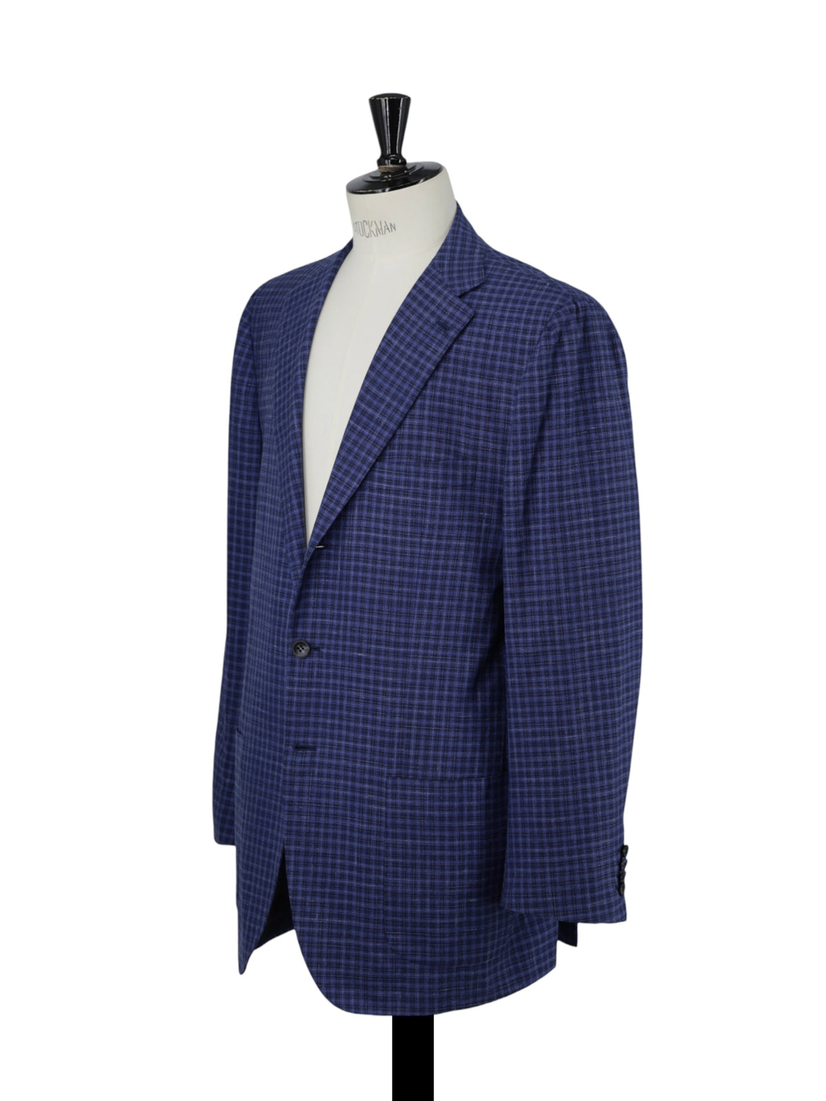 Kiton Royal Blue Cashmere, Silk & Linen Checkered Lungo Jacket