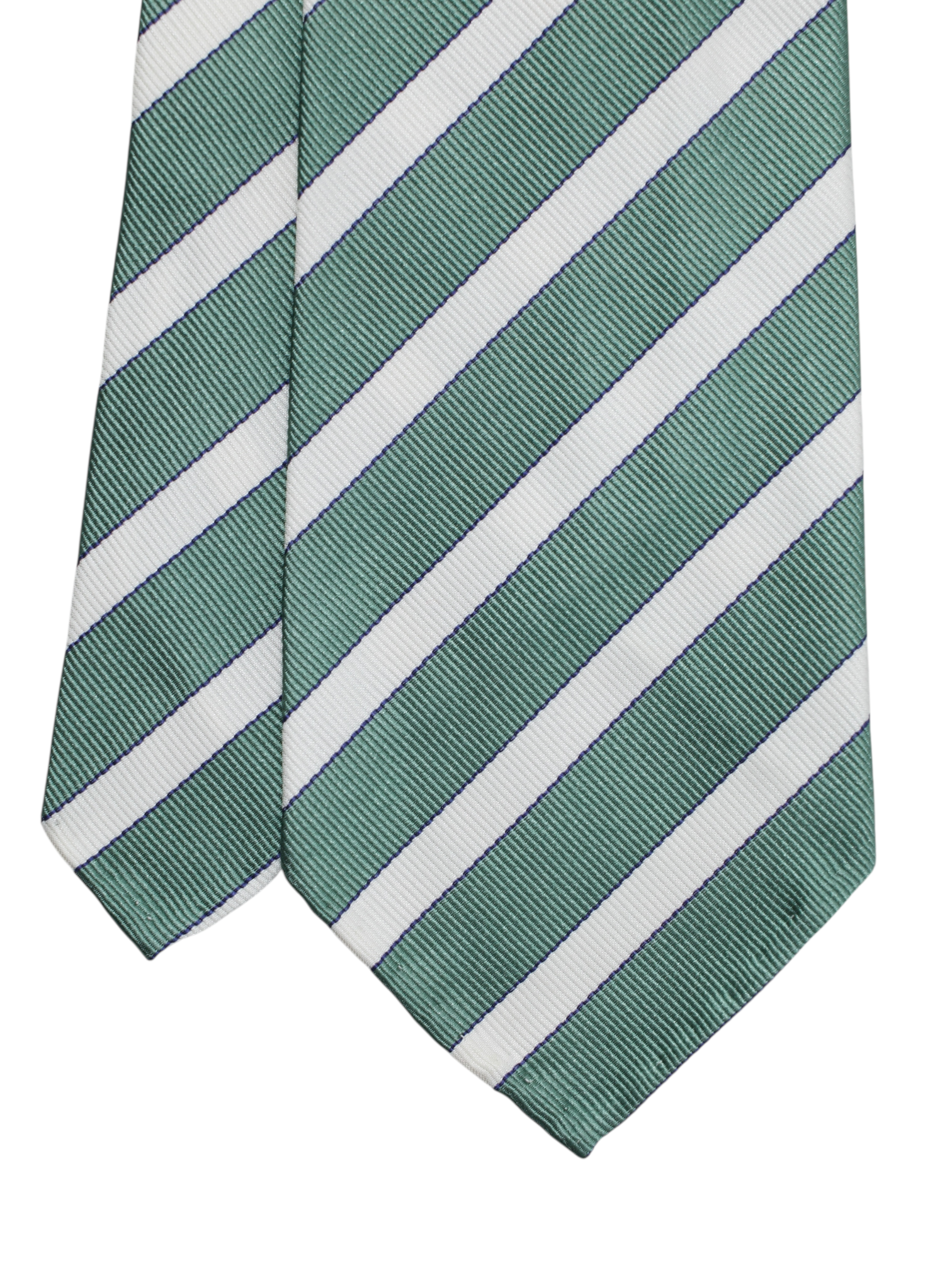 Cesare Attolini Sage Green & White Handrolled Silk Club Stripe Tie