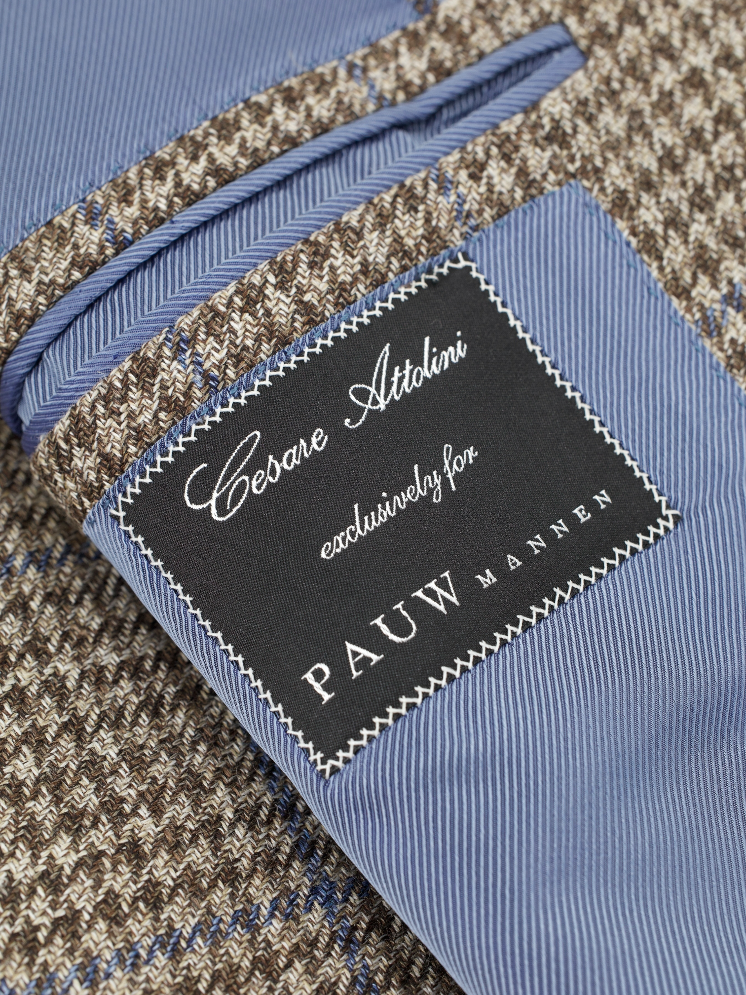Cesare Attolini Taupe & Light Blue Wool, Silk & Linen Windowpane Jacket