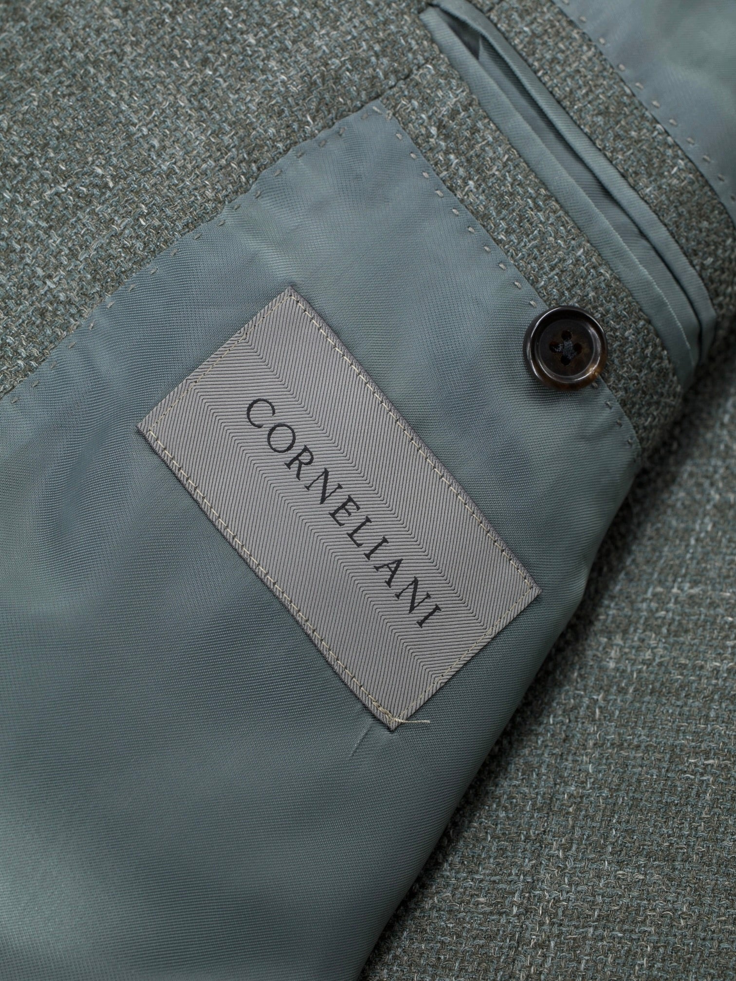 Corneliani Green Wool, Silk & Linen Basketweave "Sartoria Light "Jacket