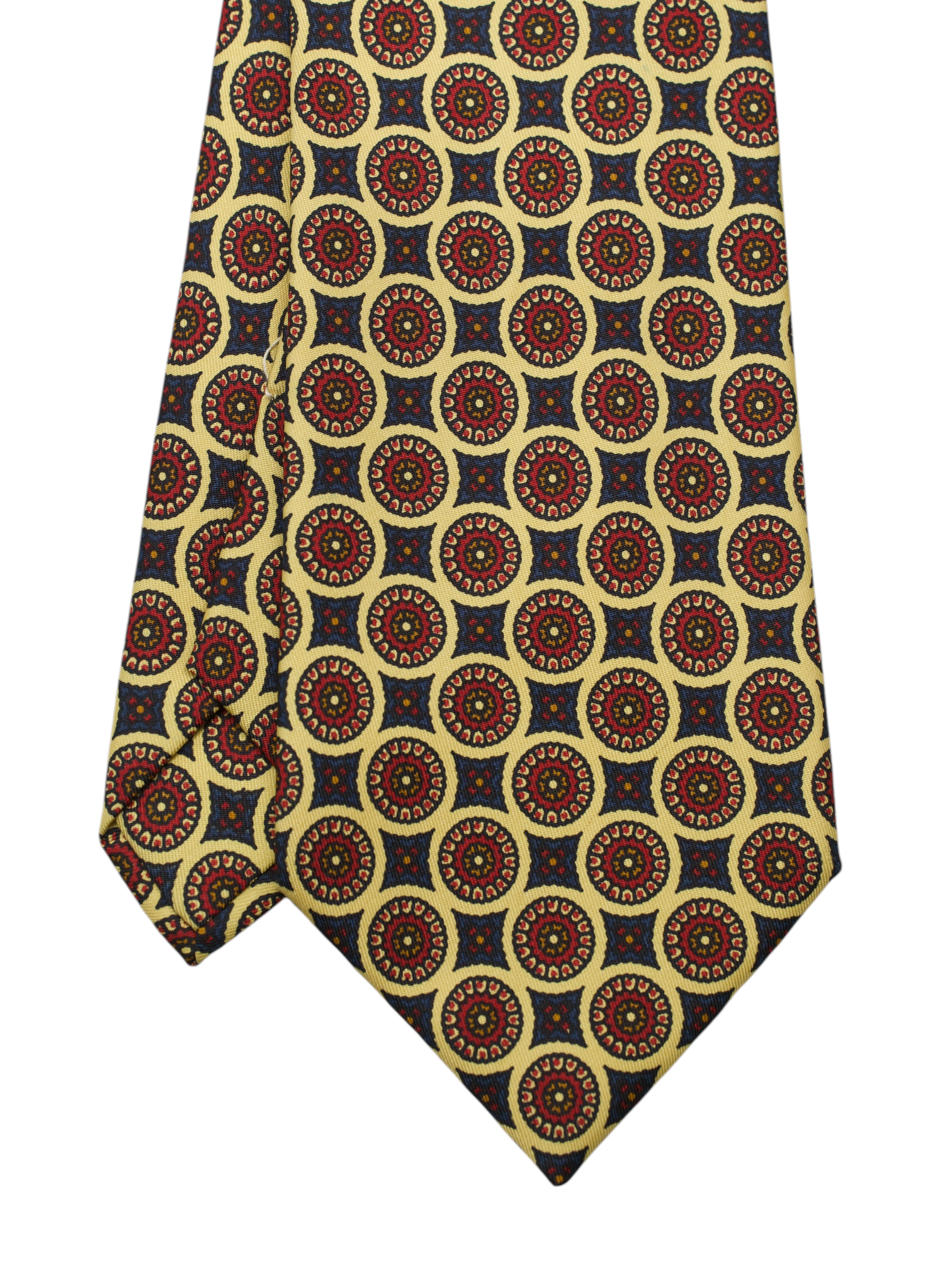 E.Marinella Yellow & Red Silk Vintage Medaillon Pattern Tie