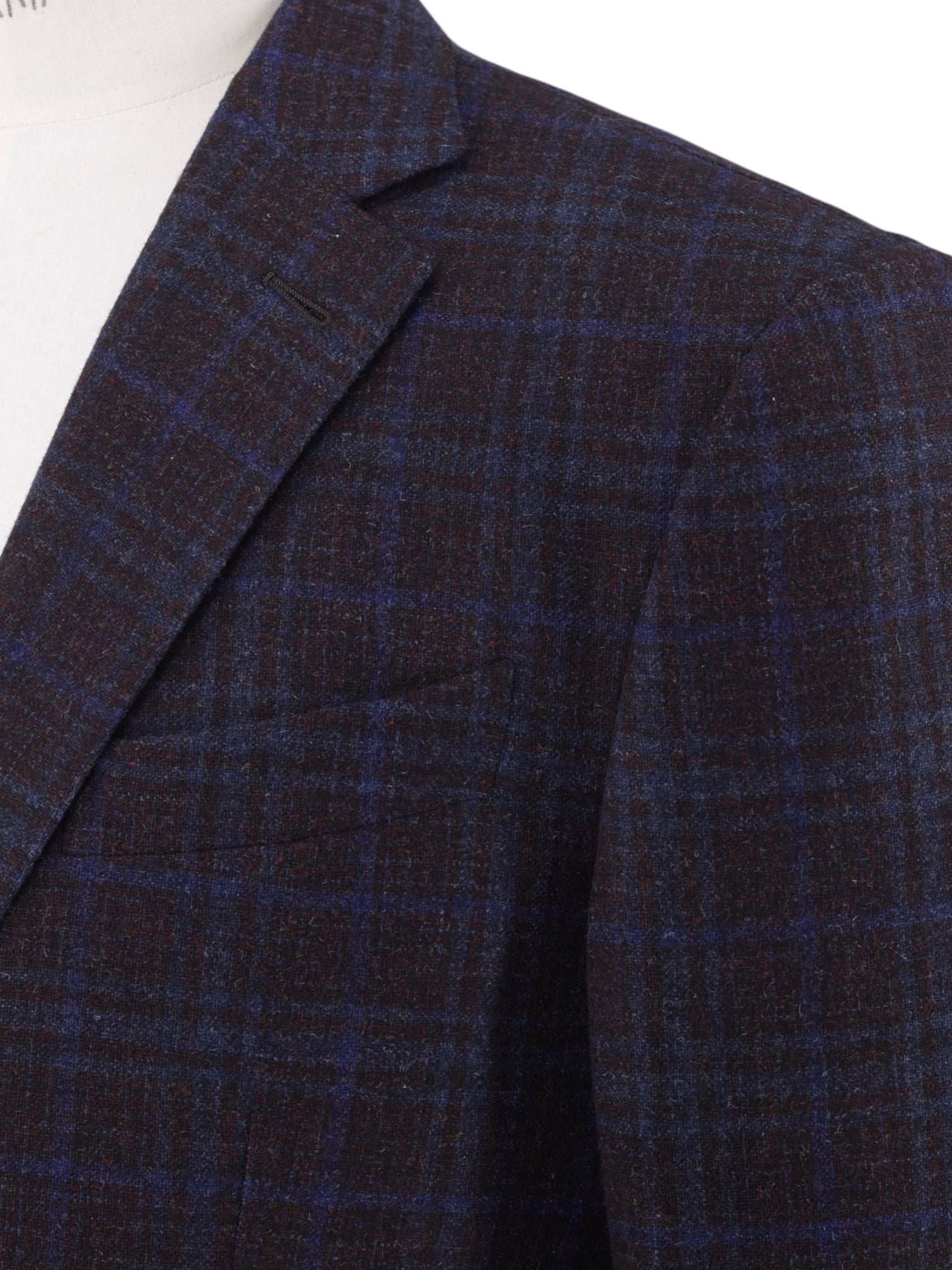 Ermenegildo Zegna Burgundy & Royal Blue Wool, Alpaca & Cashmere "Trofeo Tweed" Milano Easy Jacket