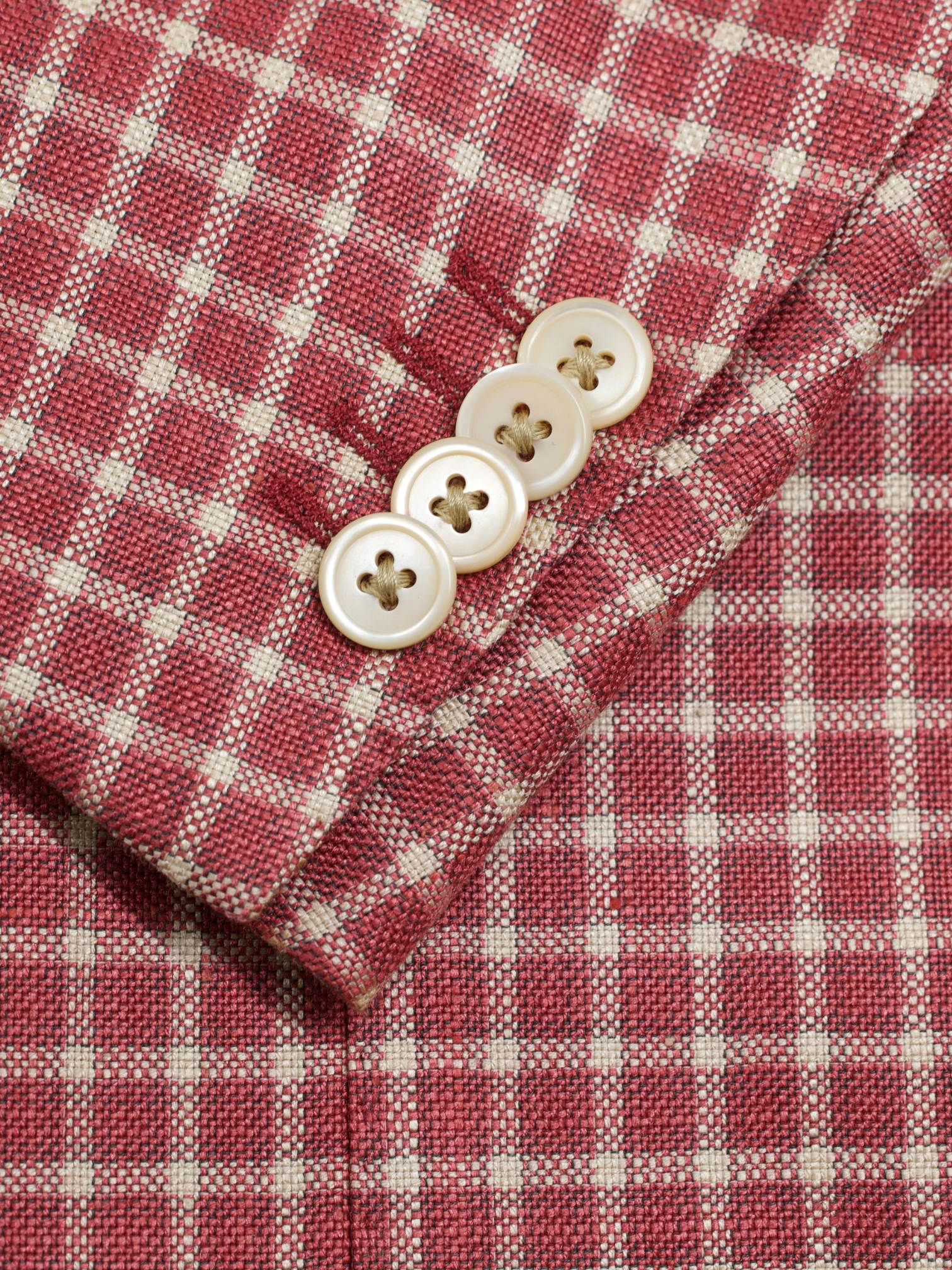 Corneliani Red & White Silk & Wool Checkered Academy Jacket